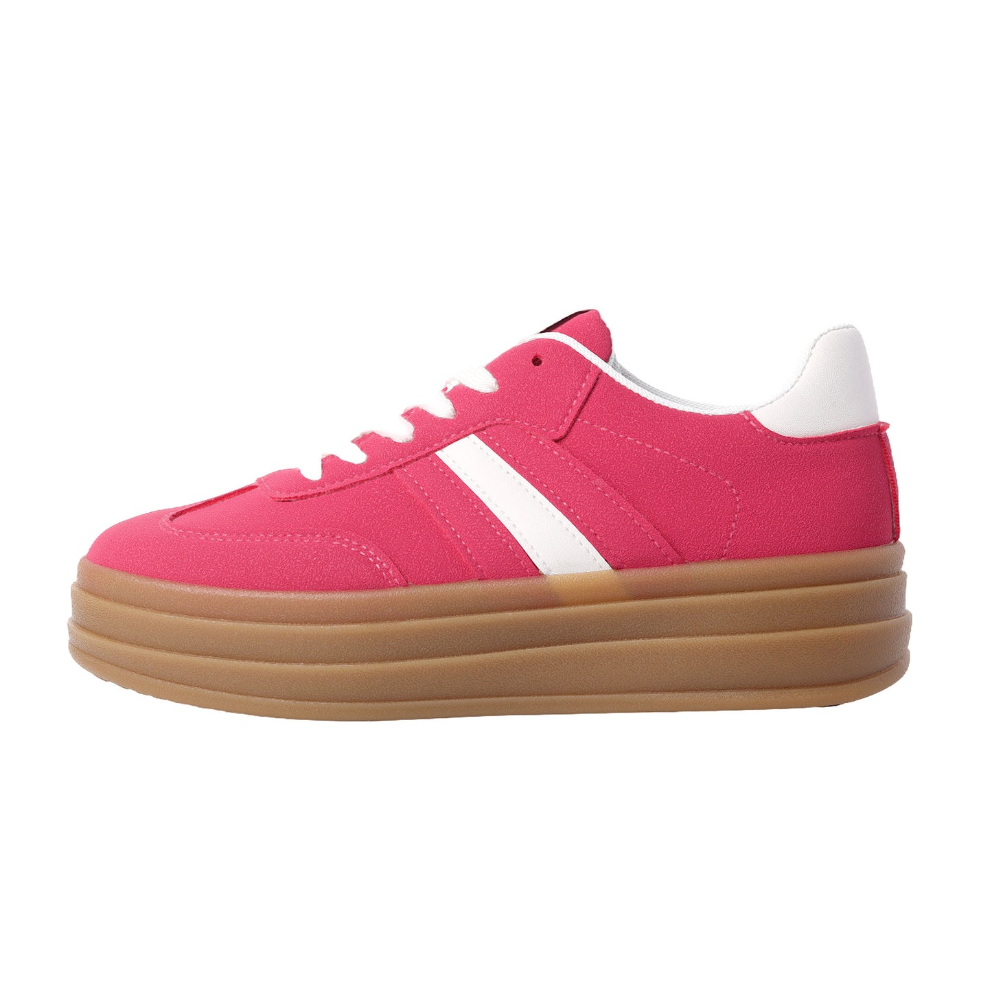 Nexsus Plus Ladies Women Fuschia Faux Suede Lace Up Chunky Platform Trainers Size UK 3-8