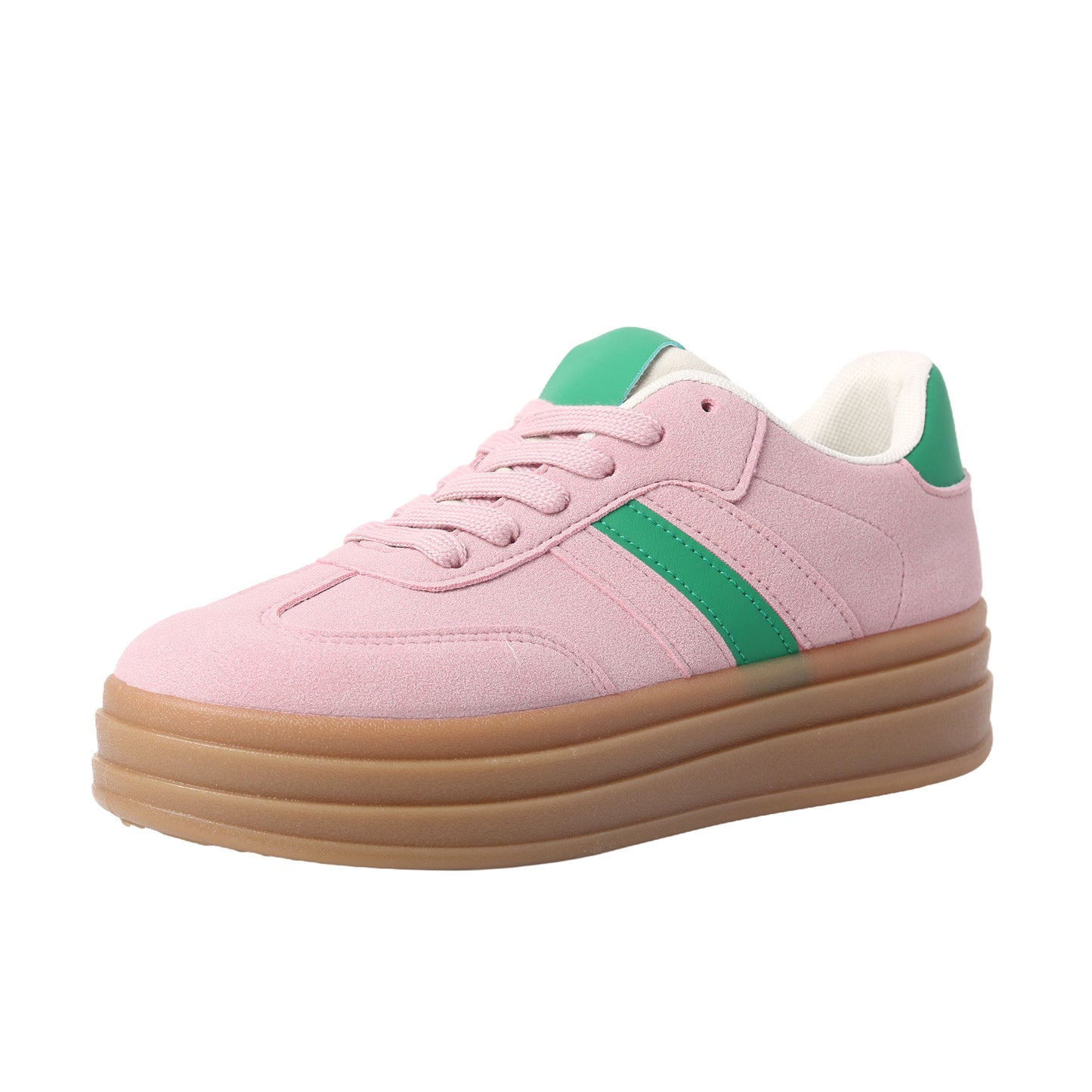 Nexsus Plus Ladies Women Pink Faux Suede Lace Up Chunky Platform Trainers Size UK 3-8