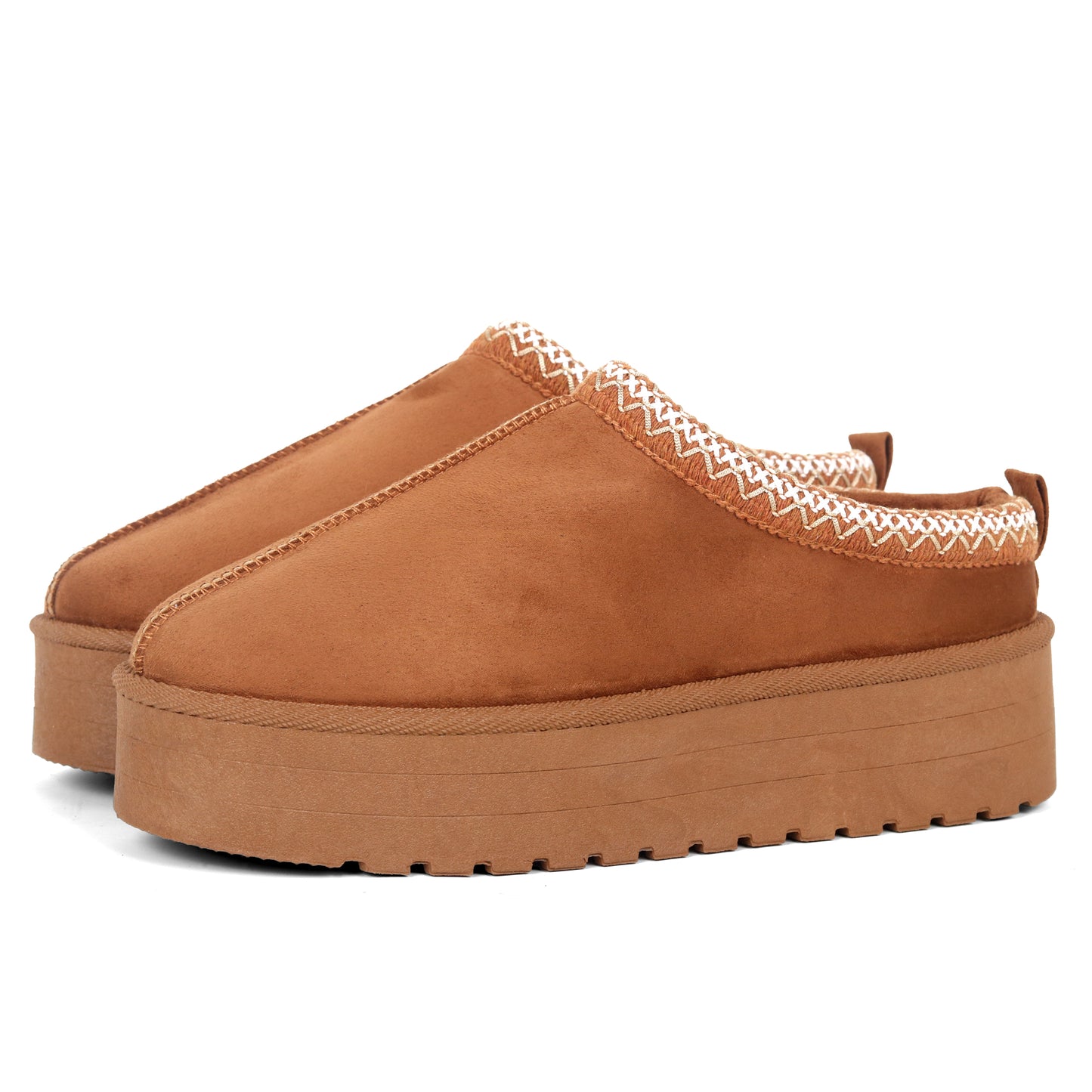 Nexsus Plus Ladies Women Camel High Sole Faux Suede And Fur Lined Platform Warm And Cosy Indoor Outdoor Hard Sole Slipers Size UK 3-8