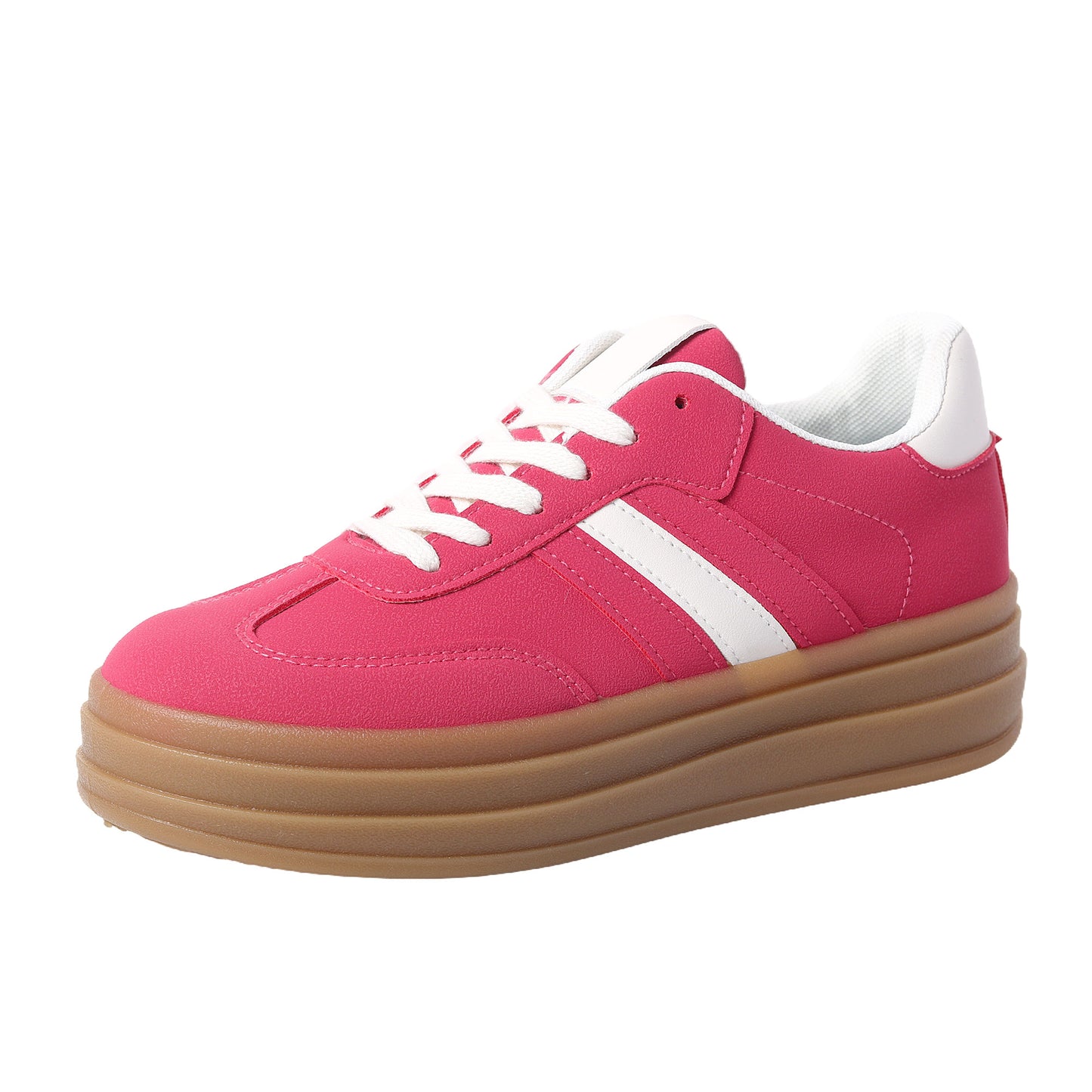 Nexsus Plus Ladies Women Fuschia Faux Suede Lace Up Chunky Platform Trainers Size UK 3-8