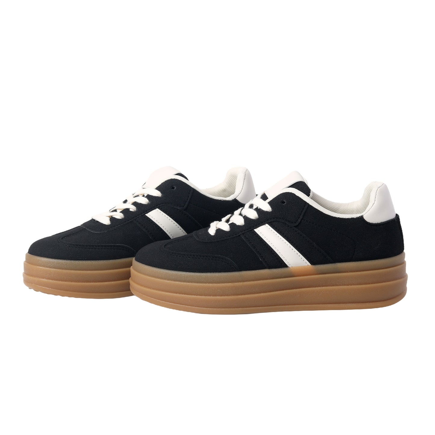 Nexsus Plus Ladies Women Black Faux Suede Lace U Chunky Platform Trainers Size UK 3-8