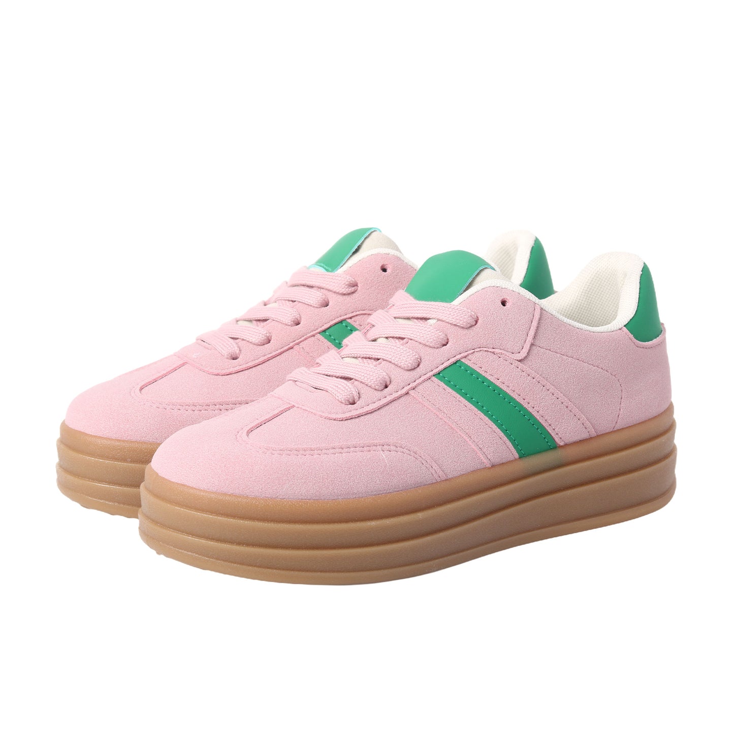 Nexsus Plus Ladies Women Pink Faux Suede Lace Up Chunky Platform Trainers Size UK 3-8