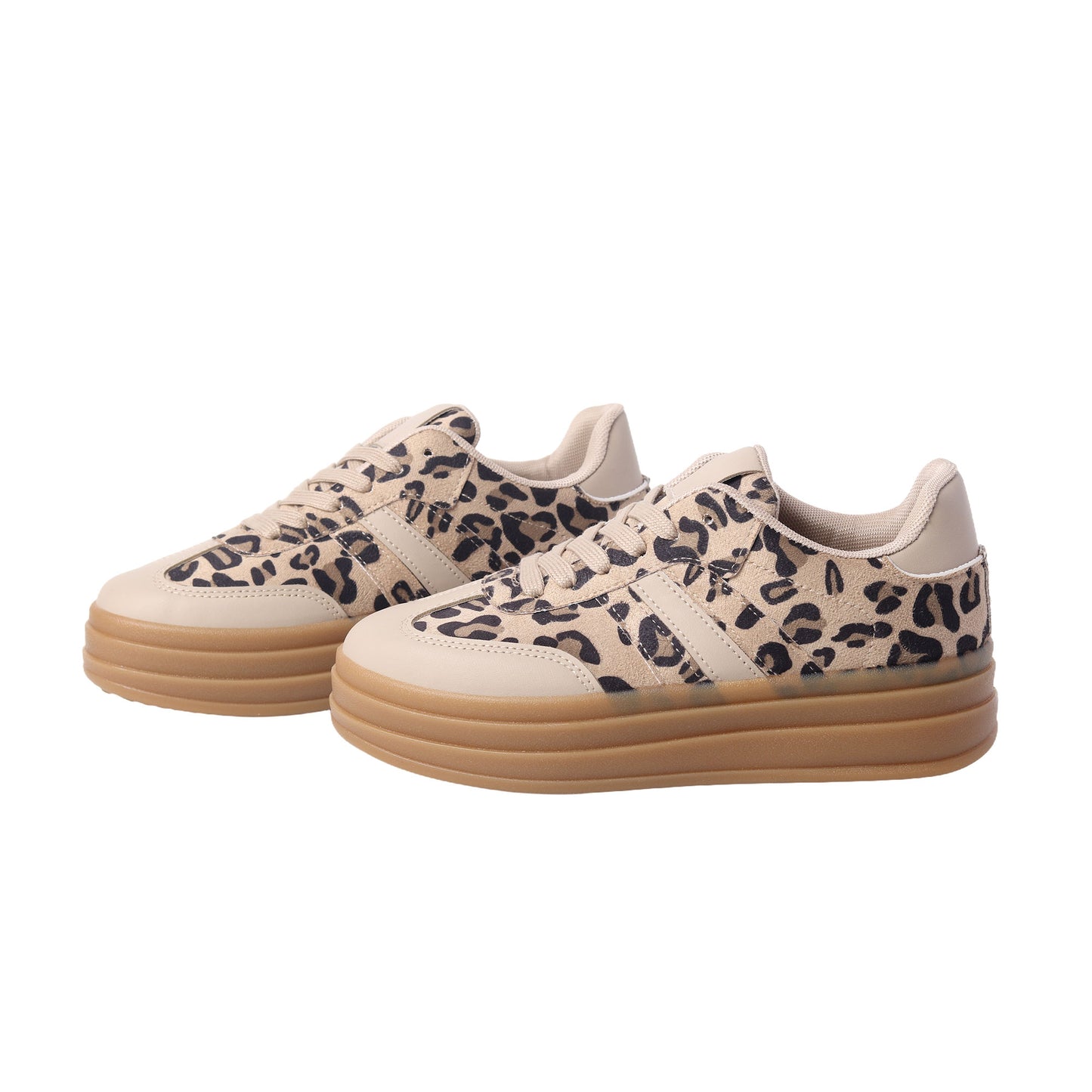 Nexsus Plus Ladies Women Leopard Faux Suede Lace U Chunky Platform Trainers Size UK 3-8