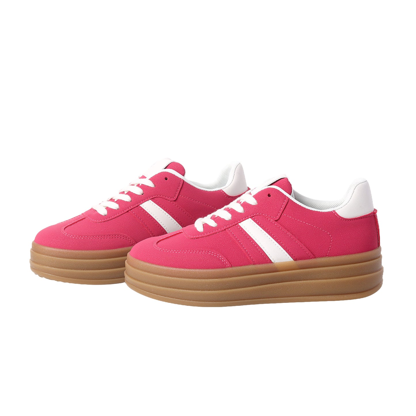 Nexsus Plus Ladies Women Fuschia Faux Suede Lace Up Chunky Platform Trainers Size UK 3-8