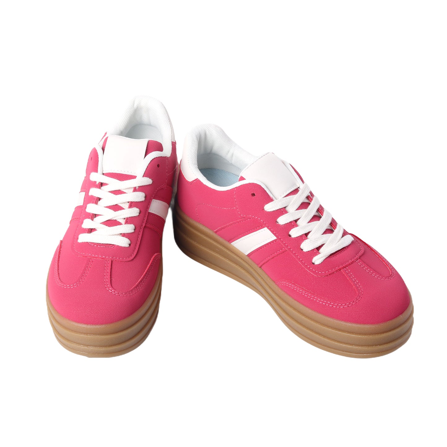 Nexsus Plus Ladies Women Fuschia Faux Suede Lace Up Chunky Platform Trainers Size UK 3-8