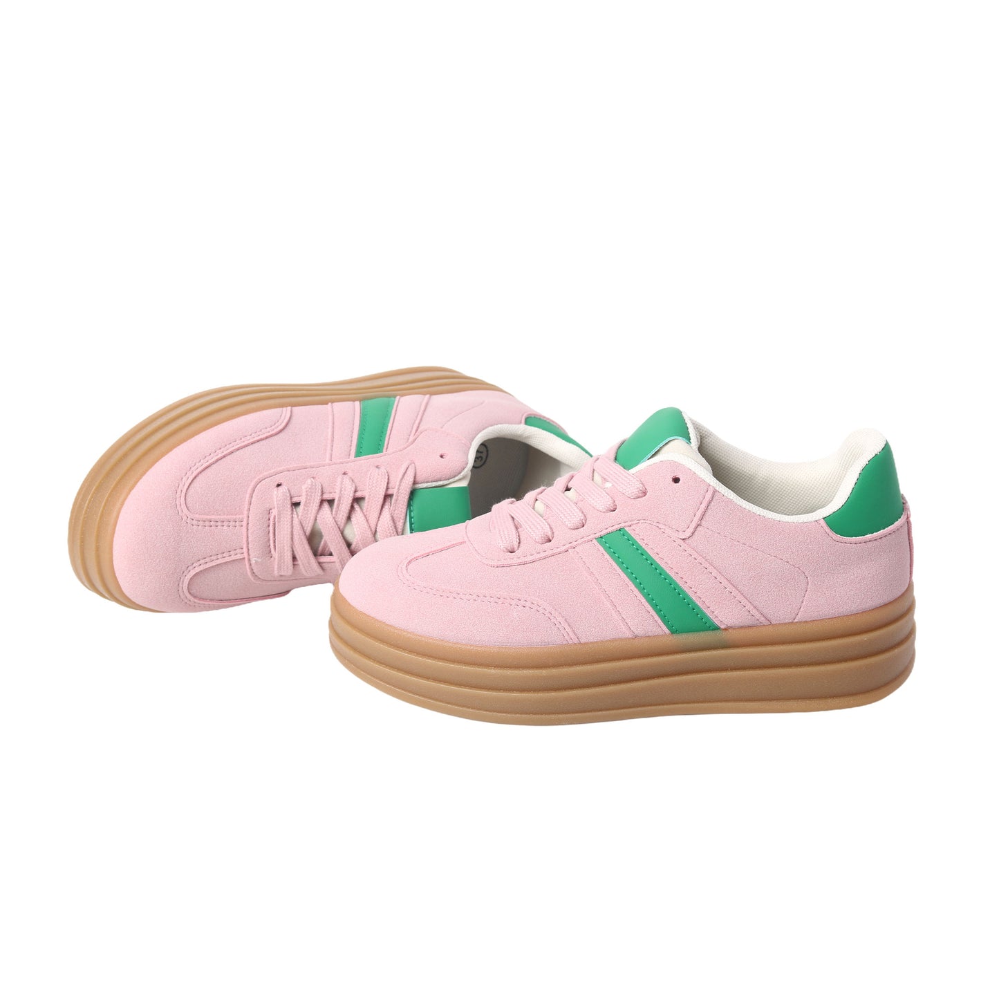 Nexsus Plus Ladies Women Pink Faux Suede Lace Up Chunky Platform Trainers Size UK 3-8