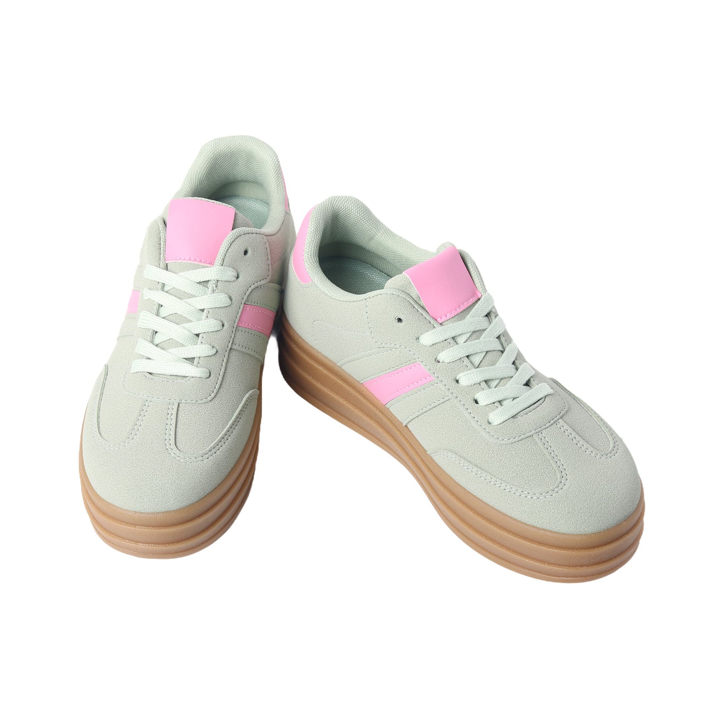 Nexsus Plus Ladies Women Avacado Green Faux Suede Lace Up Chunky Platform Trainers Size UK 3-8