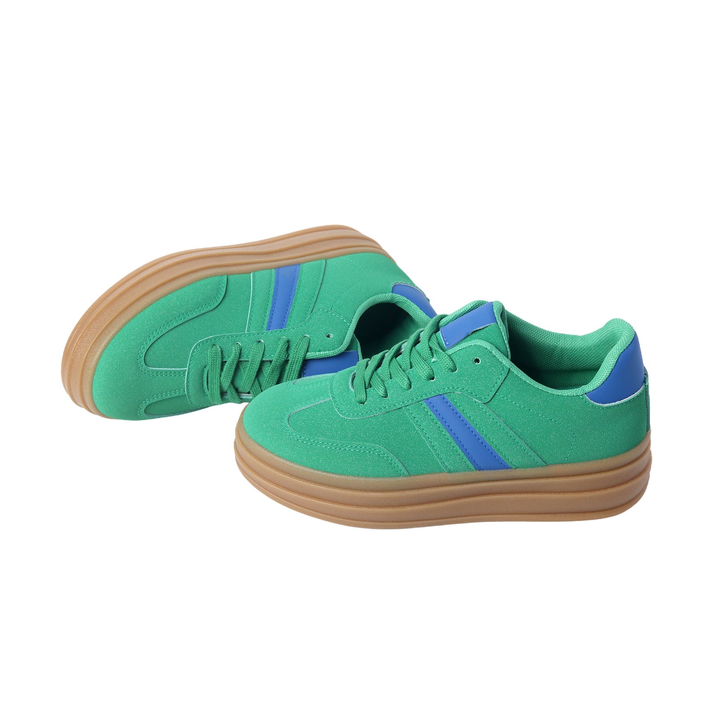 Nexsus Plus Ladies Women Green Faux Suede Lace Up Chunky Platform Trainers Size UK 3-8