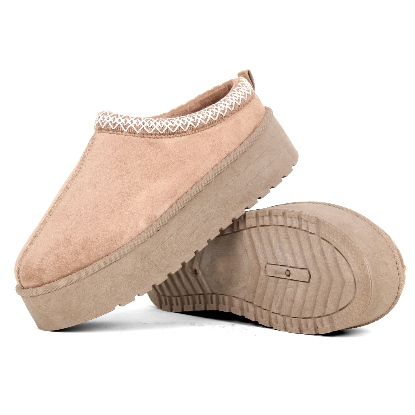 Nexsus Plus Ladies Women Khaki High Sole Faux Suede And Fur Lined Platform Warm And Cosy Indoor Outdoor Hard Sole Slipers Size UK 3-8