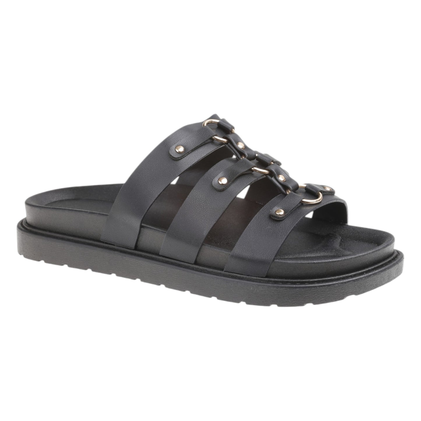 Nexsus Plus Ladies Women Faux Leather Black Flatform Buckle Fashion Slip On Sliders & Flip-flop Size UK 3-8