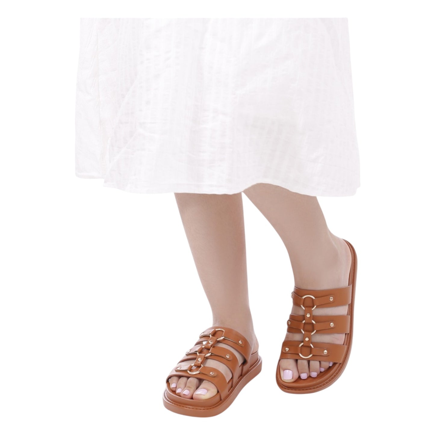 Nexsus Plus Ladies Women Faux Leather Camel Flatform Buckle Fashion Slip On Sliders & Flip-flop Size UK 3-8