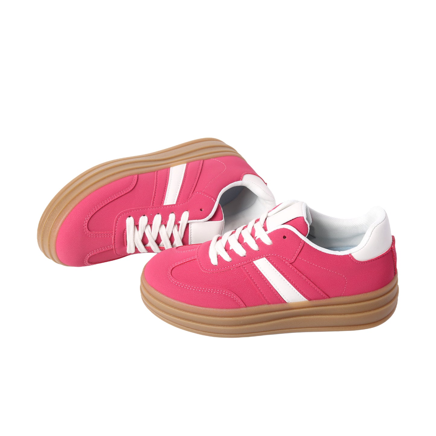 Nexsus Plus Ladies Women Fuschia Faux Suede Lace Up Chunky Platform Trainers Size UK 3-8