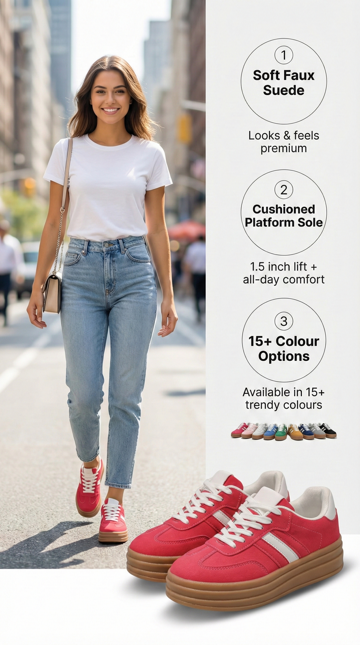 Chunky Platform Trainers – Soft Faux Suede Everyday Sneakers– Cushioned Comfort & Style