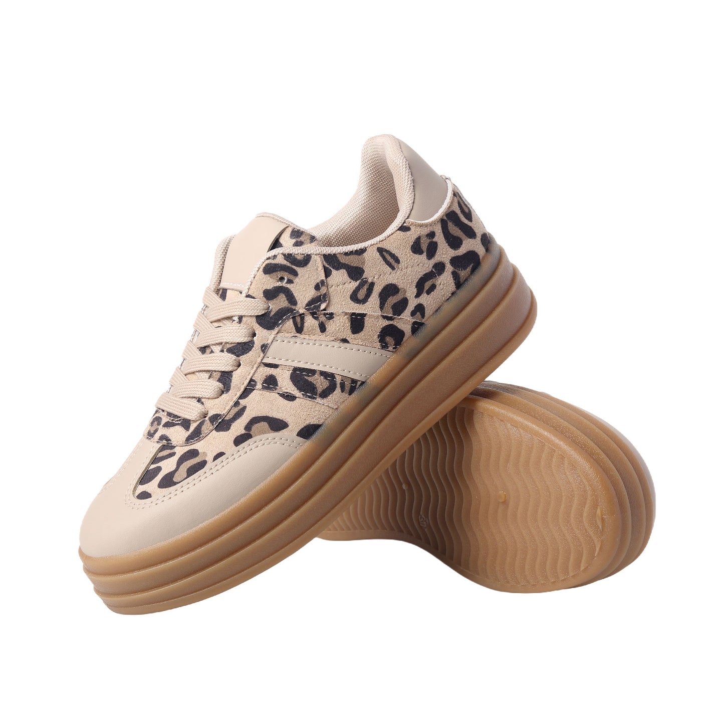 Nexsus Plus Ladies Women Leopard Faux Suede Lace U Chunky Platform Trainers Size UK 3-8