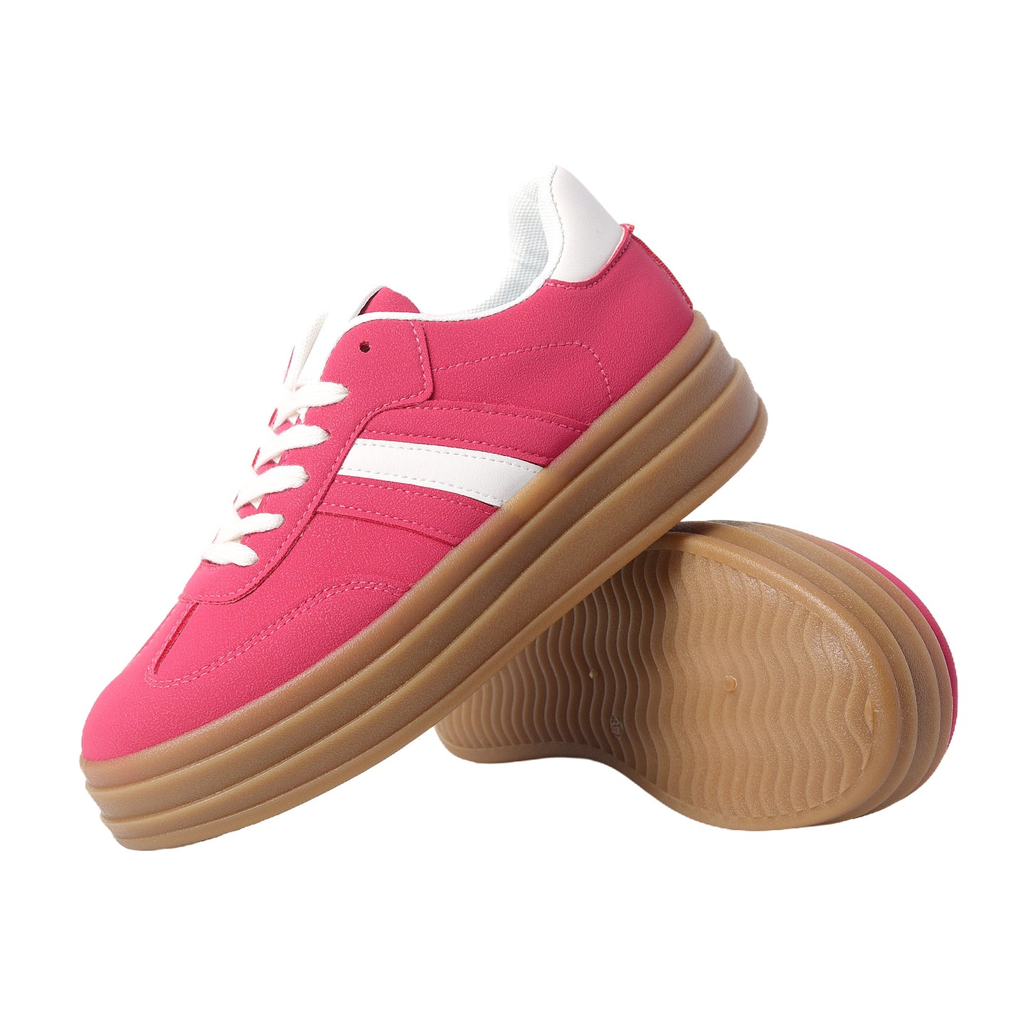 Nexsus Plus Ladies Women Fuschia Faux Suede Lace Up Chunky Platform Trainers Size UK 3-8