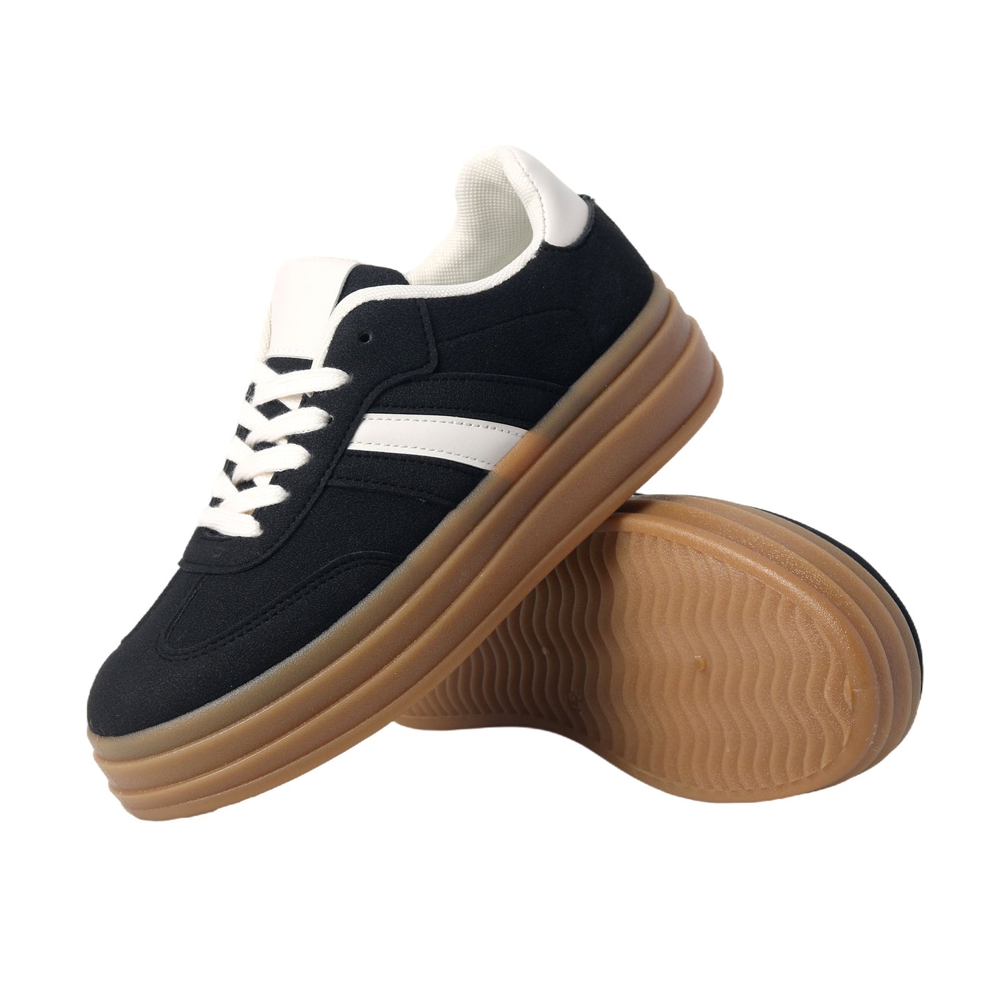 Nexsus Plus Ladies Women Black Faux Suede Lace U Chunky Platform Trainers Size UK 3-8