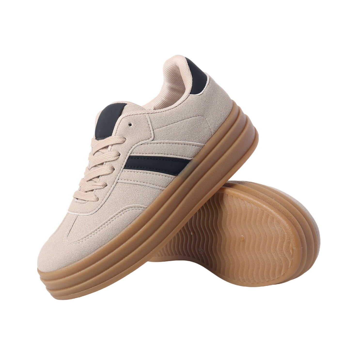 Nexsus Plus Ladies Women Khaki Faux Suede Lace Up Chunky Platform Trainers Size UK 3-8