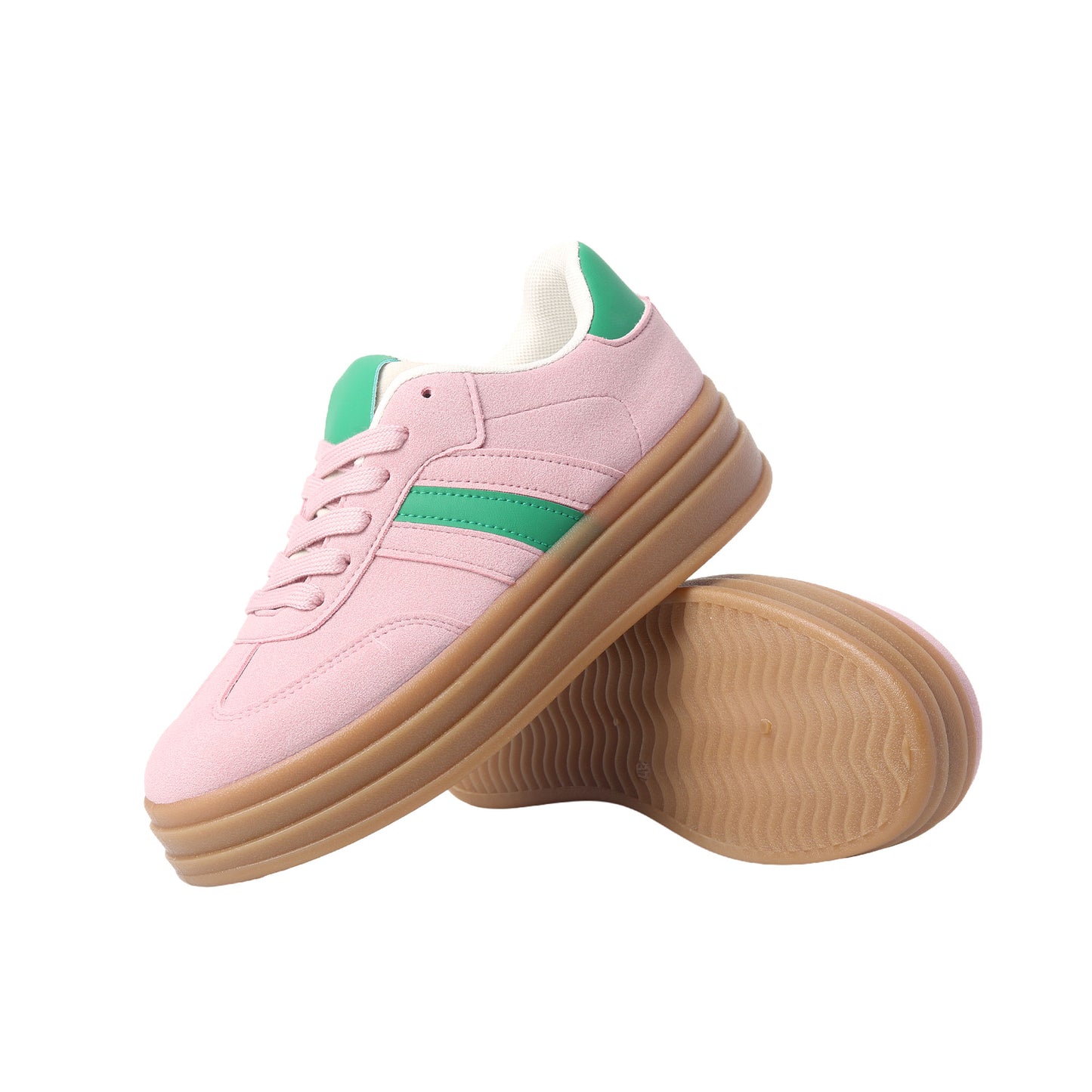 Nexsus Plus Ladies Women Pink Faux Suede Lace Up Chunky Platform Trainers Size UK 3-8