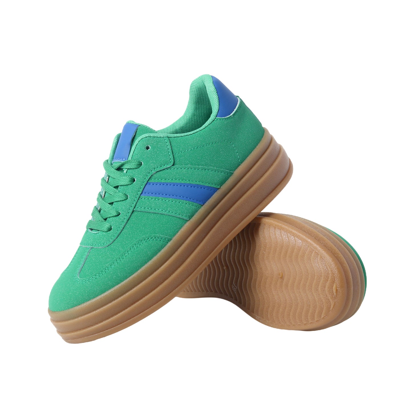 Nexsus Plus Ladies Women Green Faux Suede Lace Up Chunky Platform Trainers Size UK 3-8