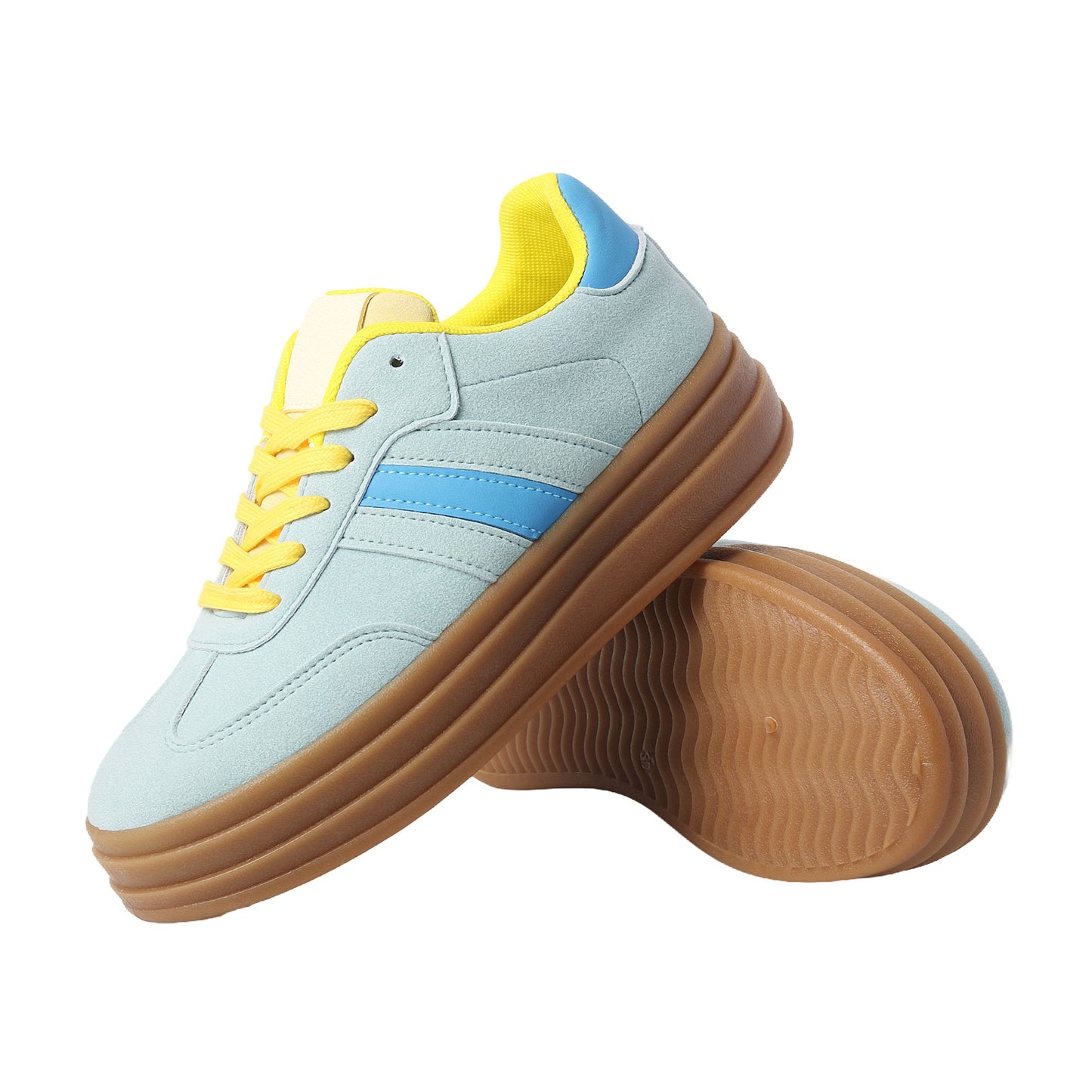 Nexsus Plus Ladies Women Aqua Faux Suede Lace Up Chunky Platform Trainers Size UK 3-8