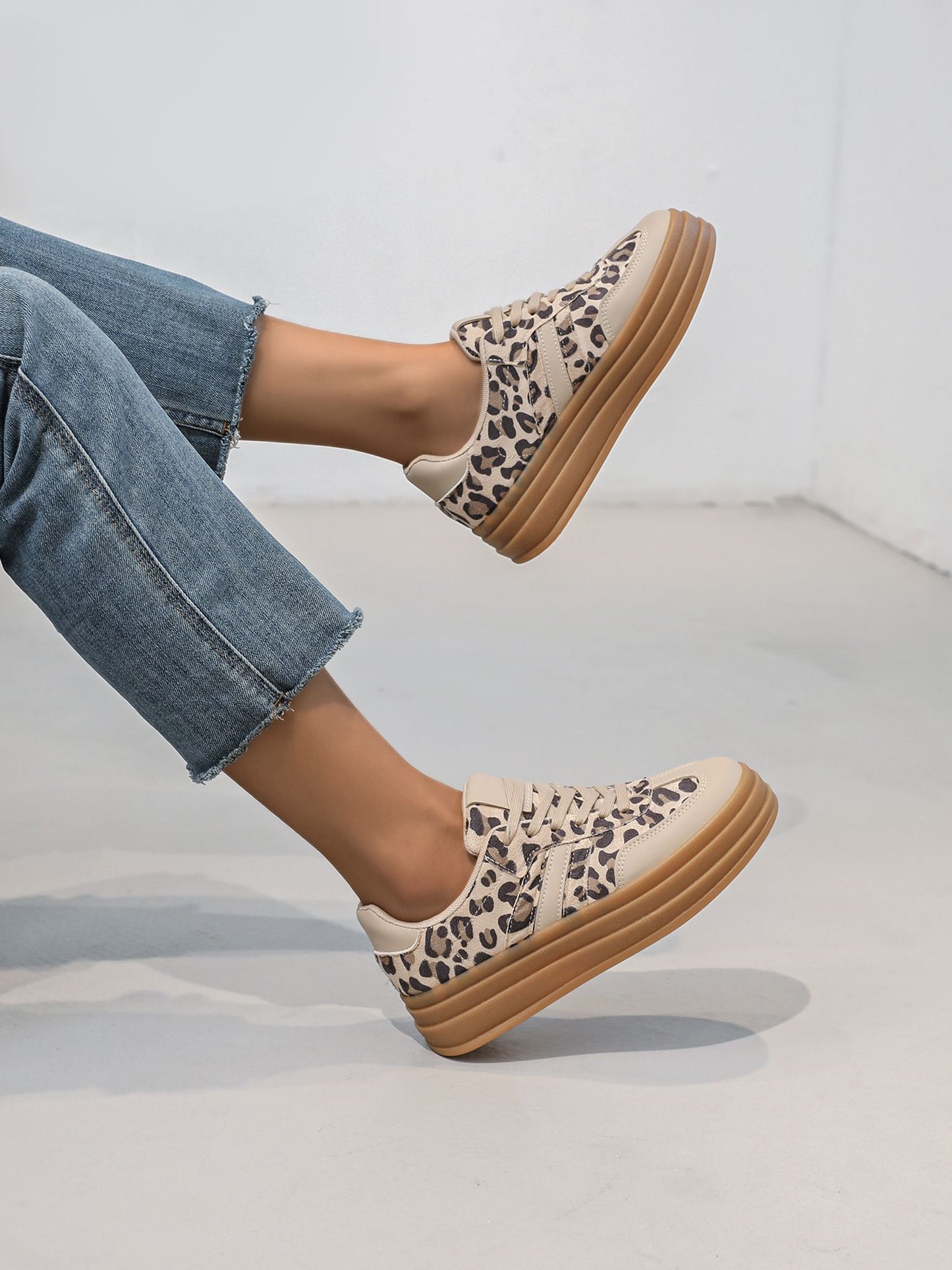 Nexsus Plus Ladies Women Leopard Faux Suede Lace U Chunky Platform Trainers Size UK 3-8