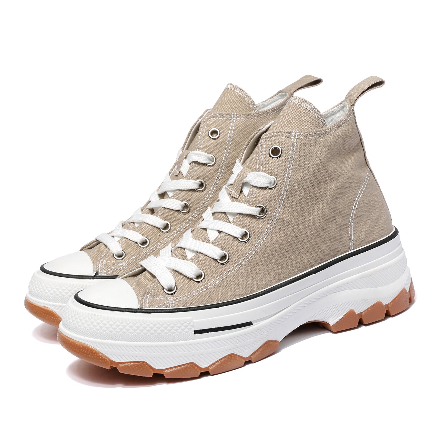 Nexsus Plus Women Mocha Chunky Sole High Top Canvas Trainers Size UK 3-8