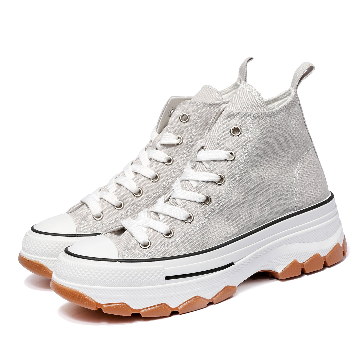 Nexsus Plus Women Grey Chunky Sole High Top Canvas Trainers Size UK 3-8