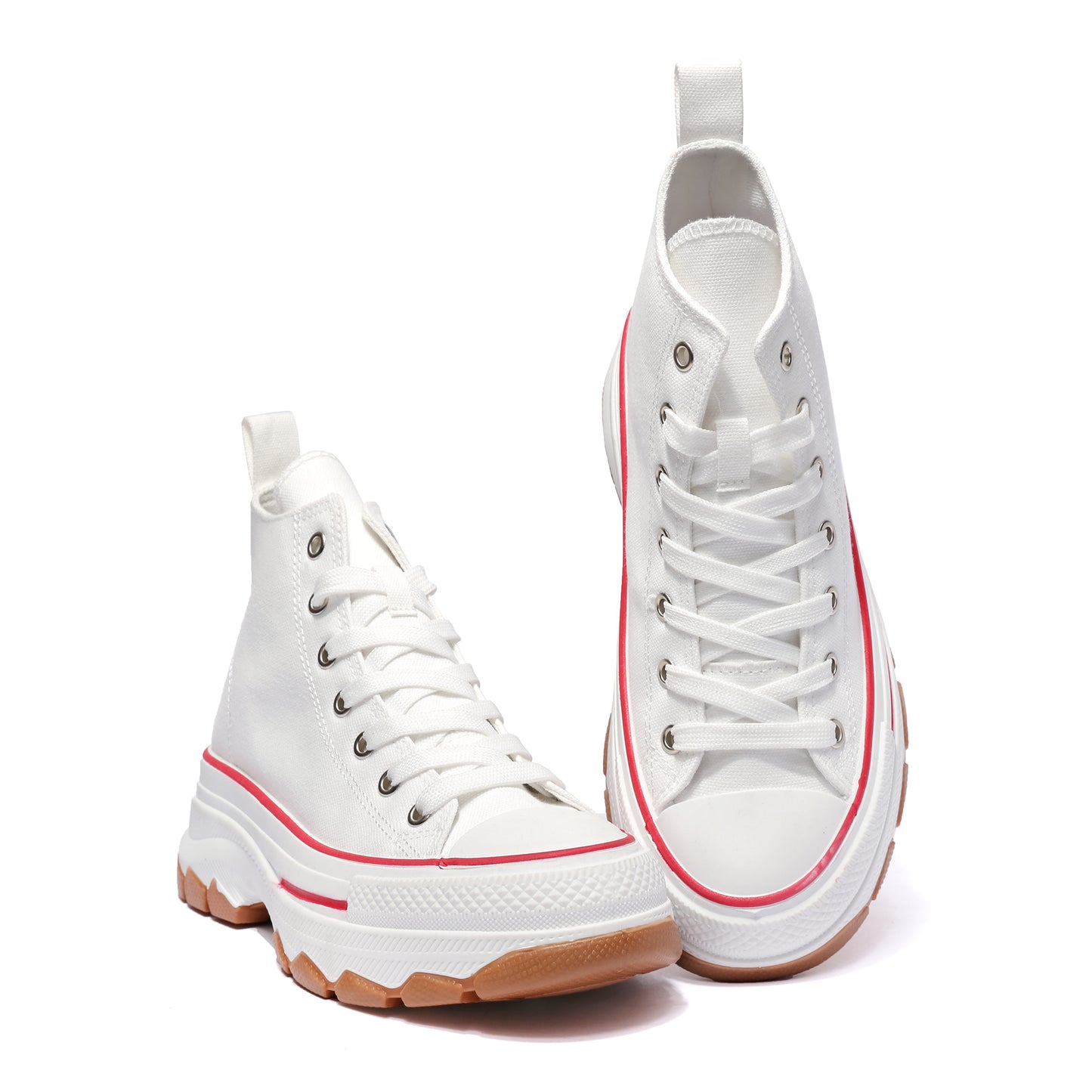 Nexsus Plus Women White/Red Chunky Sole High Top Canvas Trainers Size UK 3-8