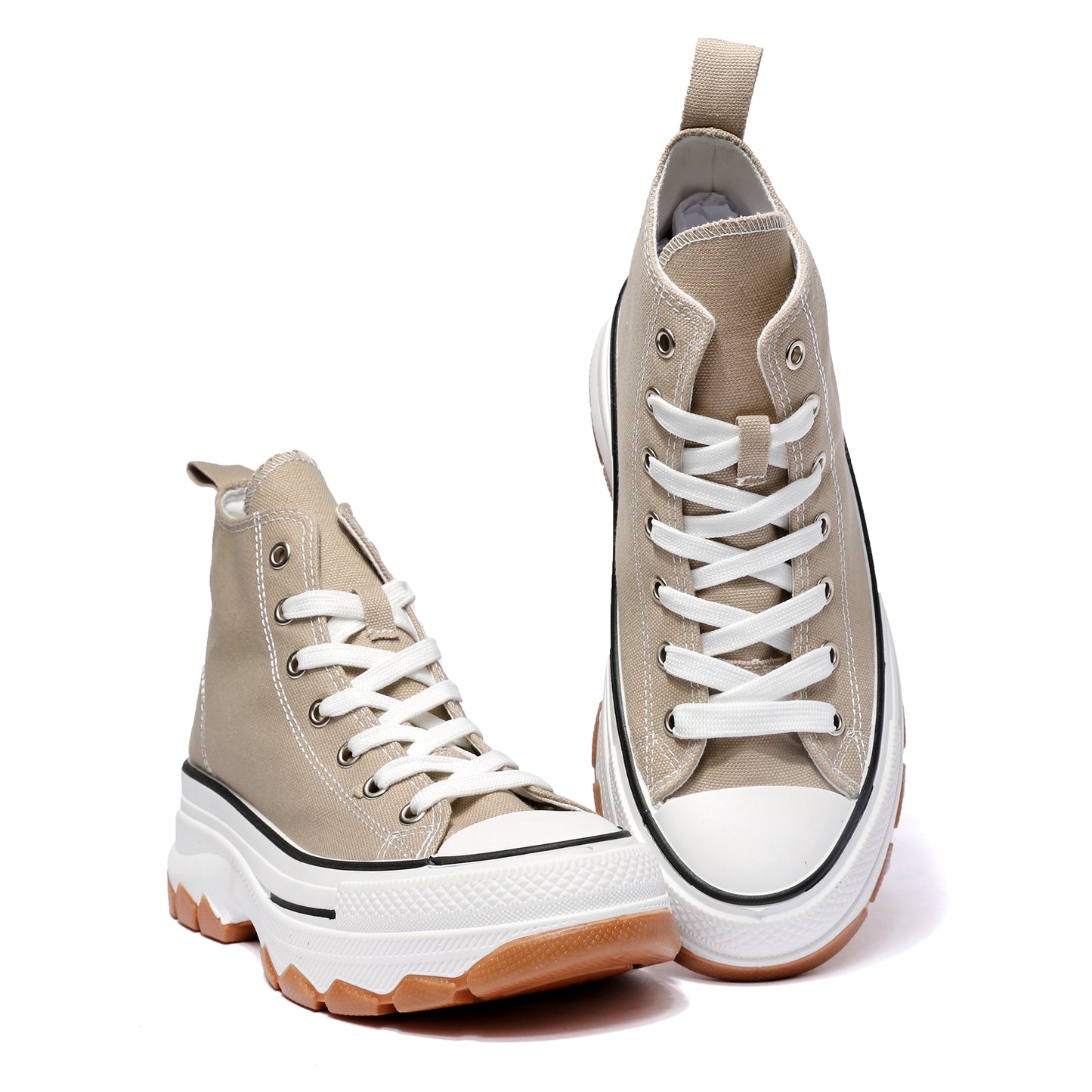 Nexsus Plus Women Mocha Chunky Sole High Top Canvas Trainers Size UK 3-8