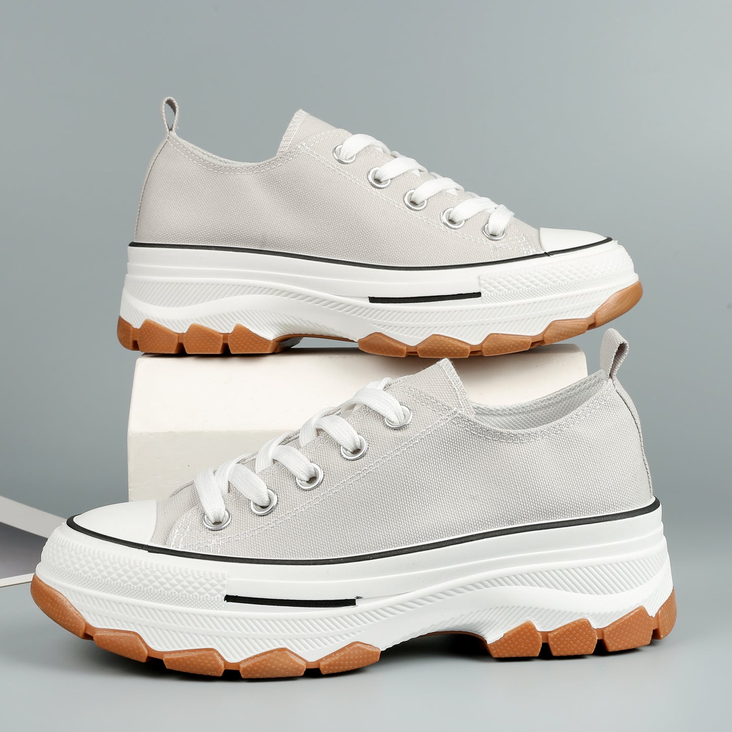 Nexsus Plus Ladies L.Grey Low-Top Canvas Trainers Size Uk 3-8
