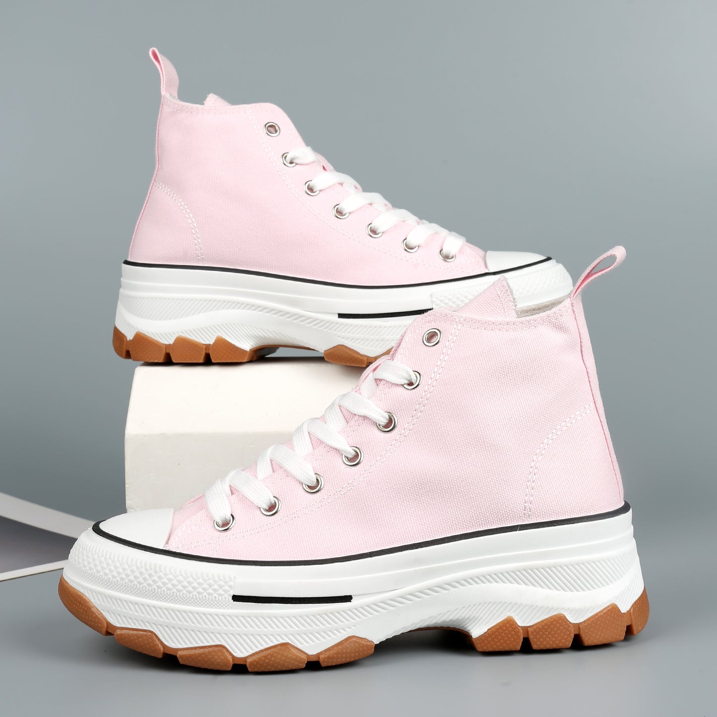 Nexsus Plus Women Pink Chunky Sole High Top Canvas Trainers Size UK 3-8