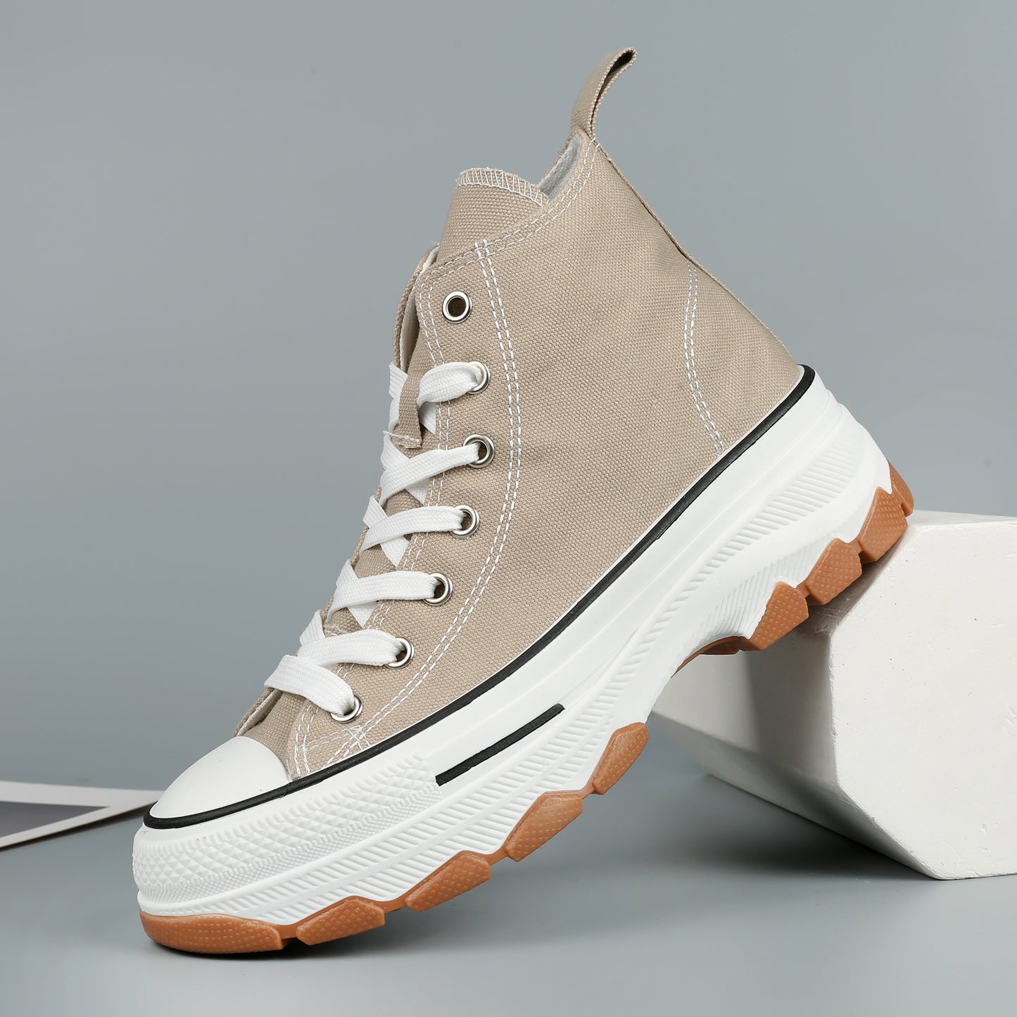 Nexsus Plus Women Mocha Chunky Sole High Top Canvas Trainers Size UK 3-8