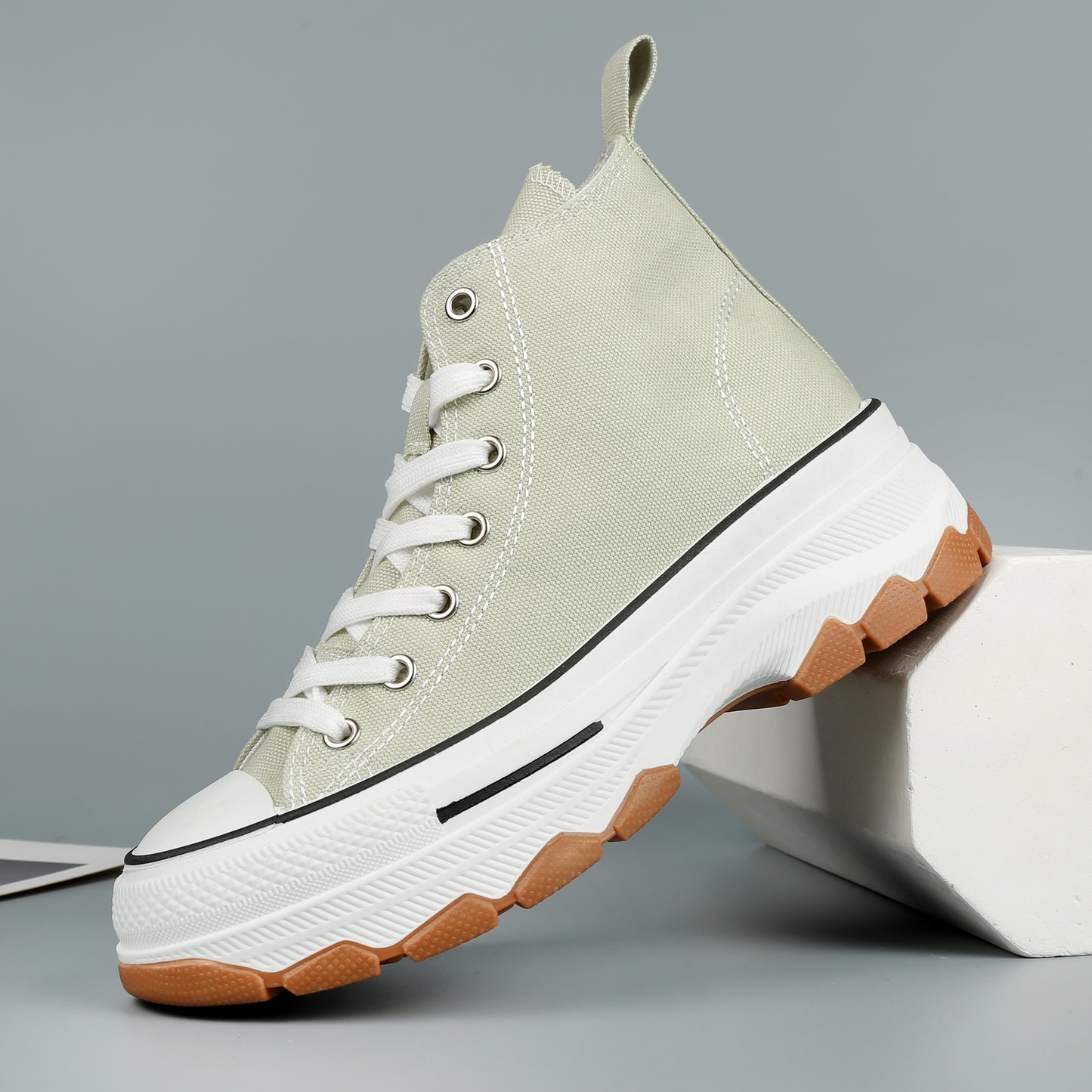 Nexsus Plus Women L.Green Chunky Sole High Top Canvas Trainers Size UK 3-8