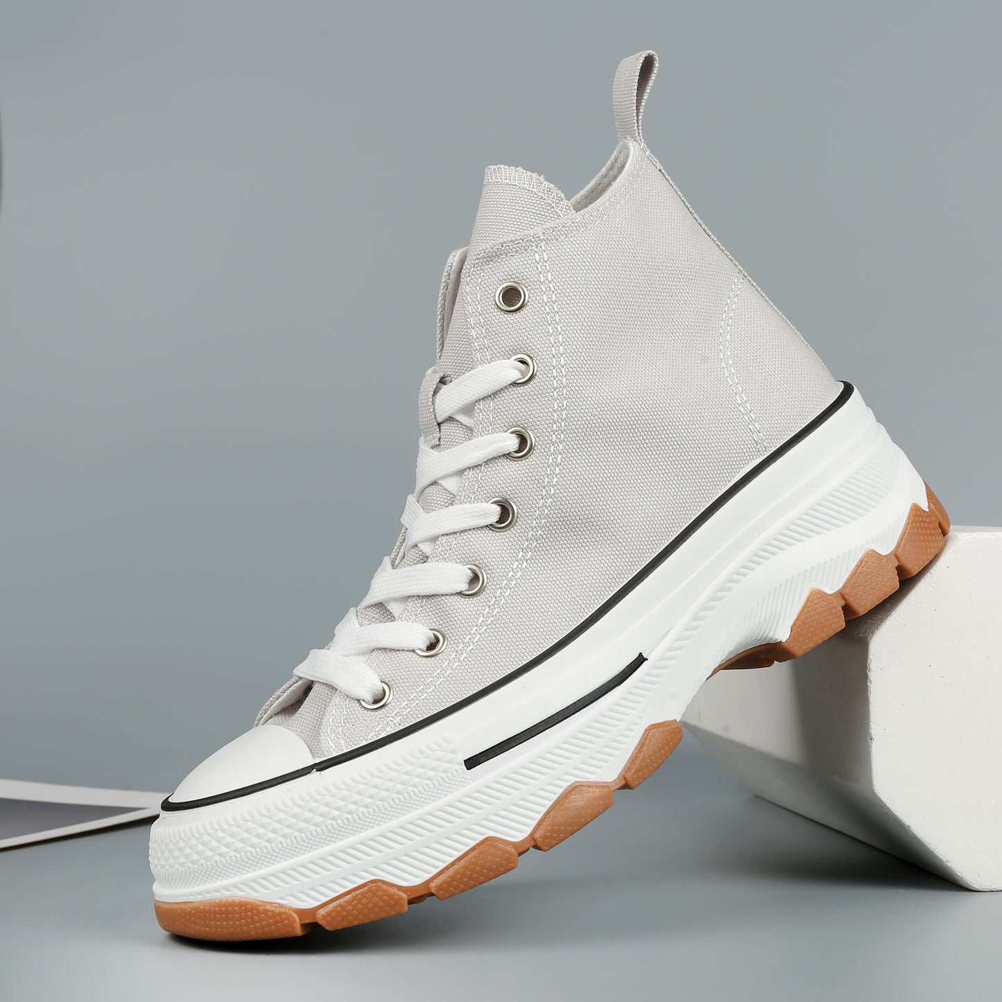 Nexsus Plus Women Grey Chunky Sole High Top Canvas Trainers Size UK 3-8