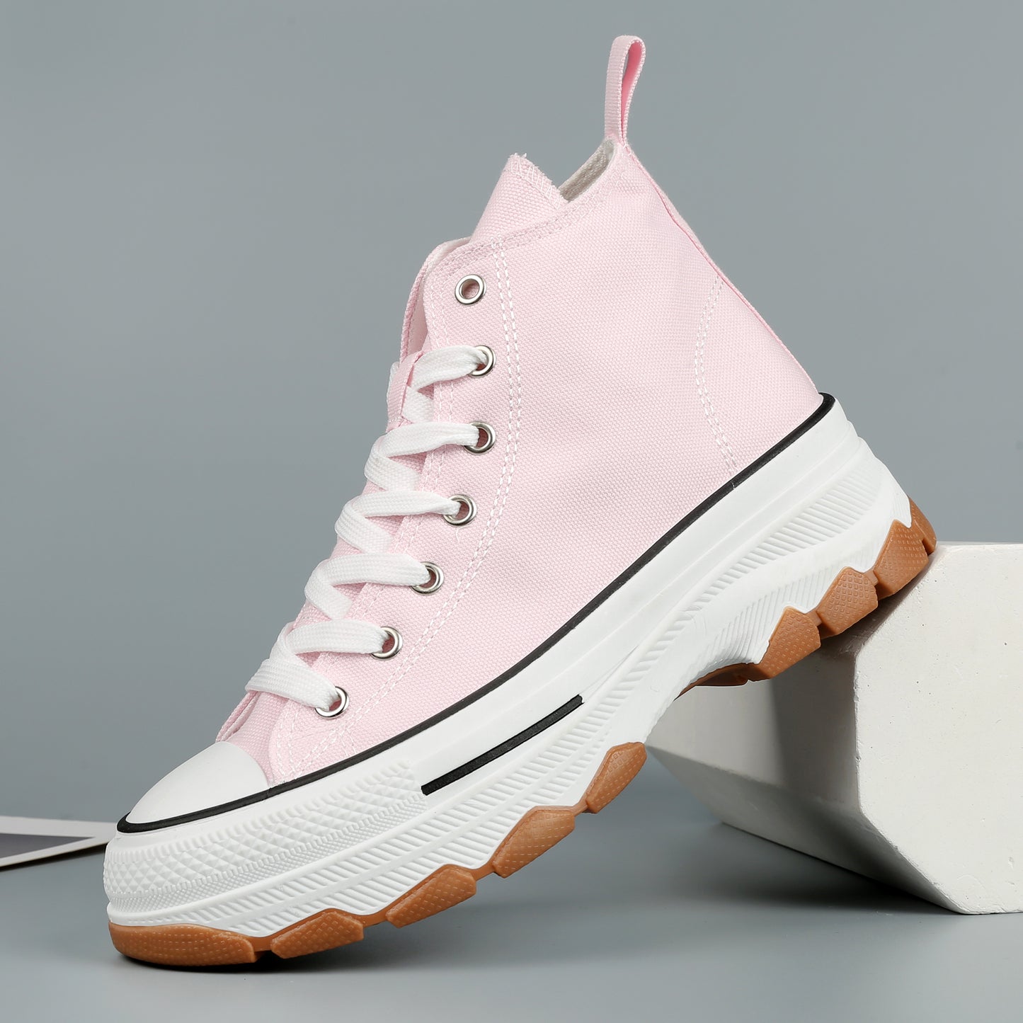 Nexsus Plus Women Pink Chunky Sole High Top Canvas Trainers Size UK 3-8