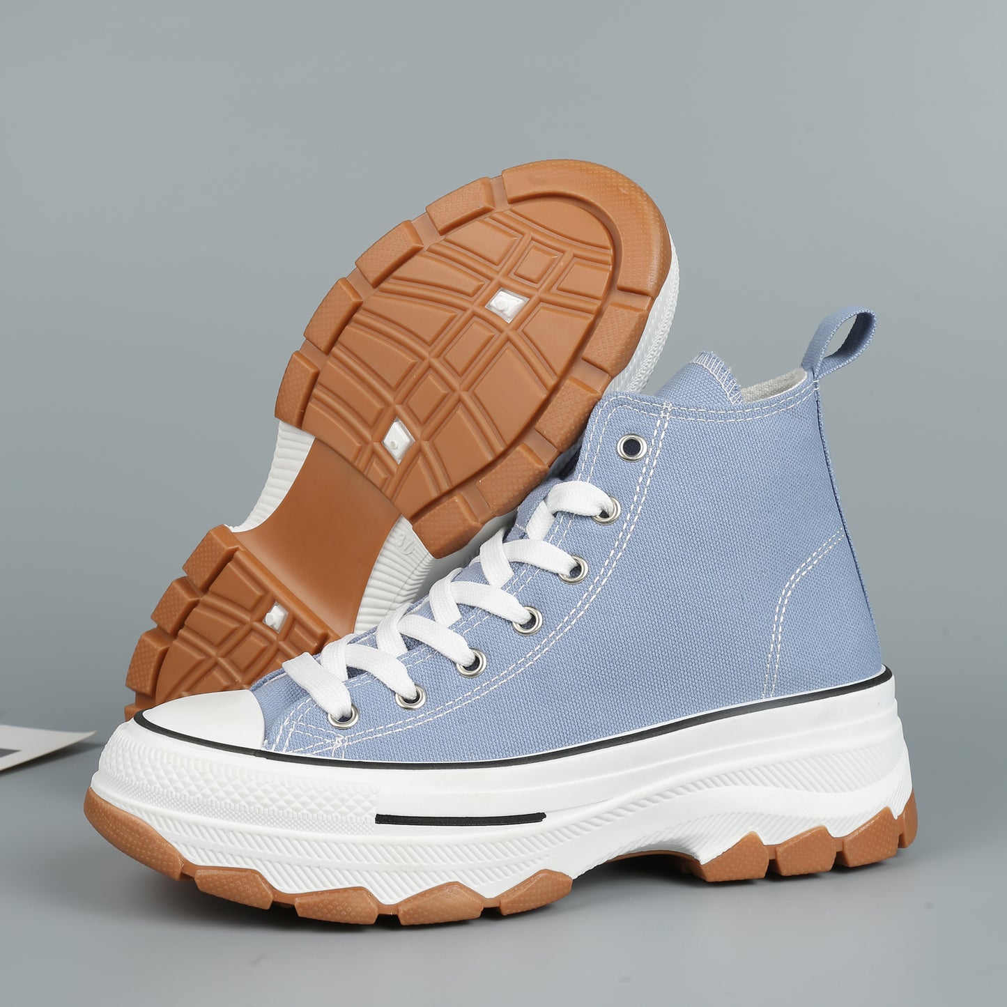Nexsus Plus Women L.Blue Chunky Sole High Top Canvas Trainers Size UK 3-8
