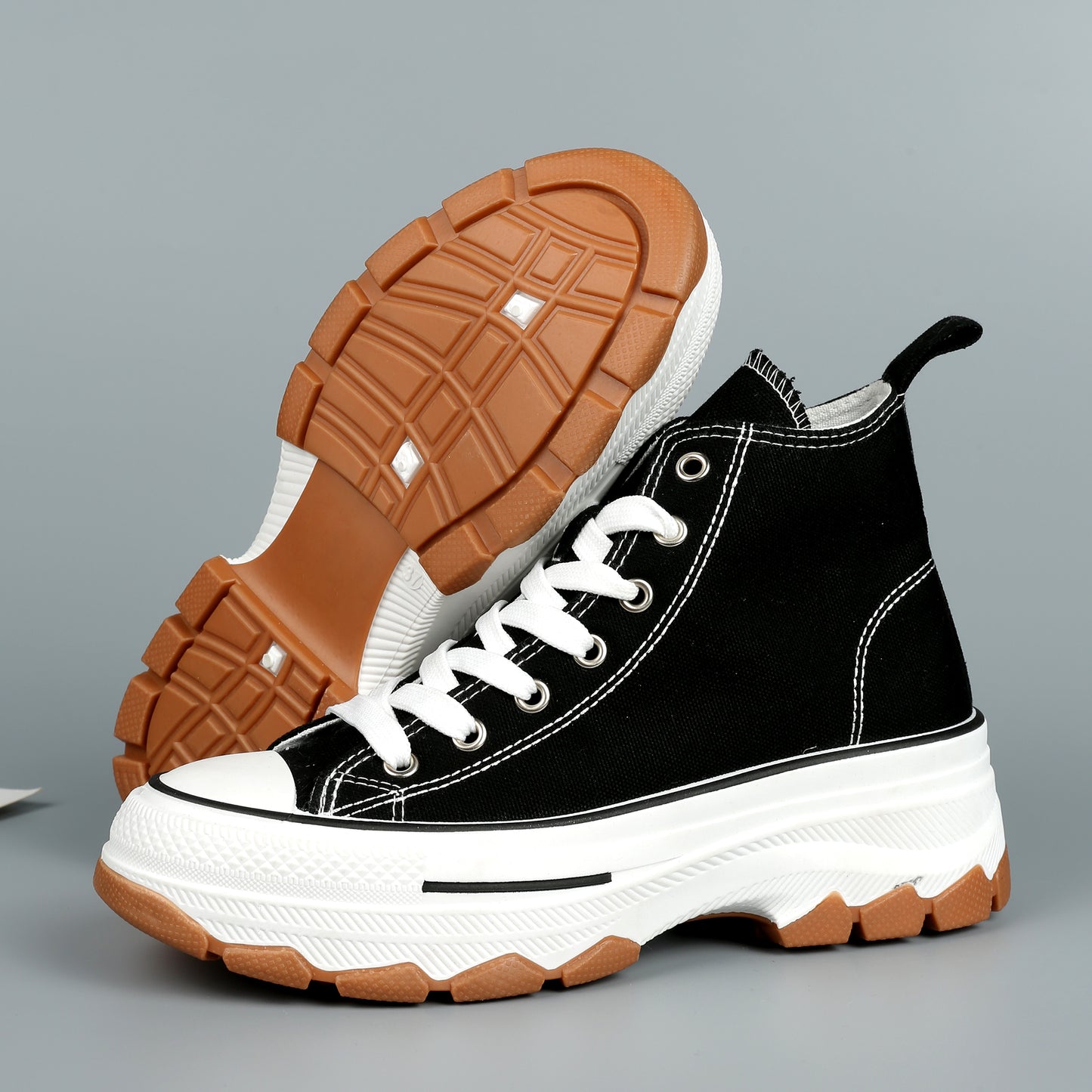 Nexsus Plus Women Black Chunky Sole High Top Canvas Trainers Size UK 3-8