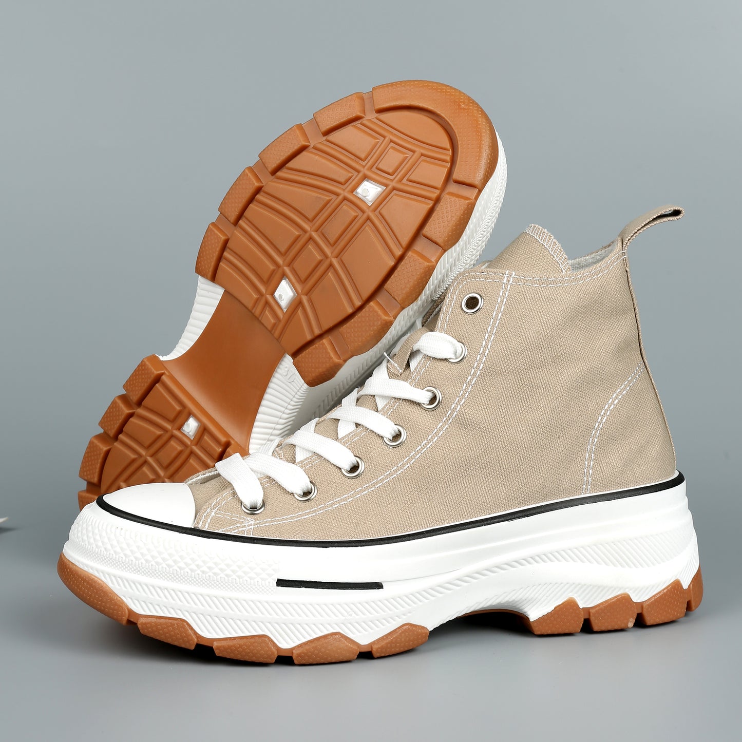 Nexsus Plus Women Mocha Chunky Sole High Top Canvas Trainers Size UK 3-8