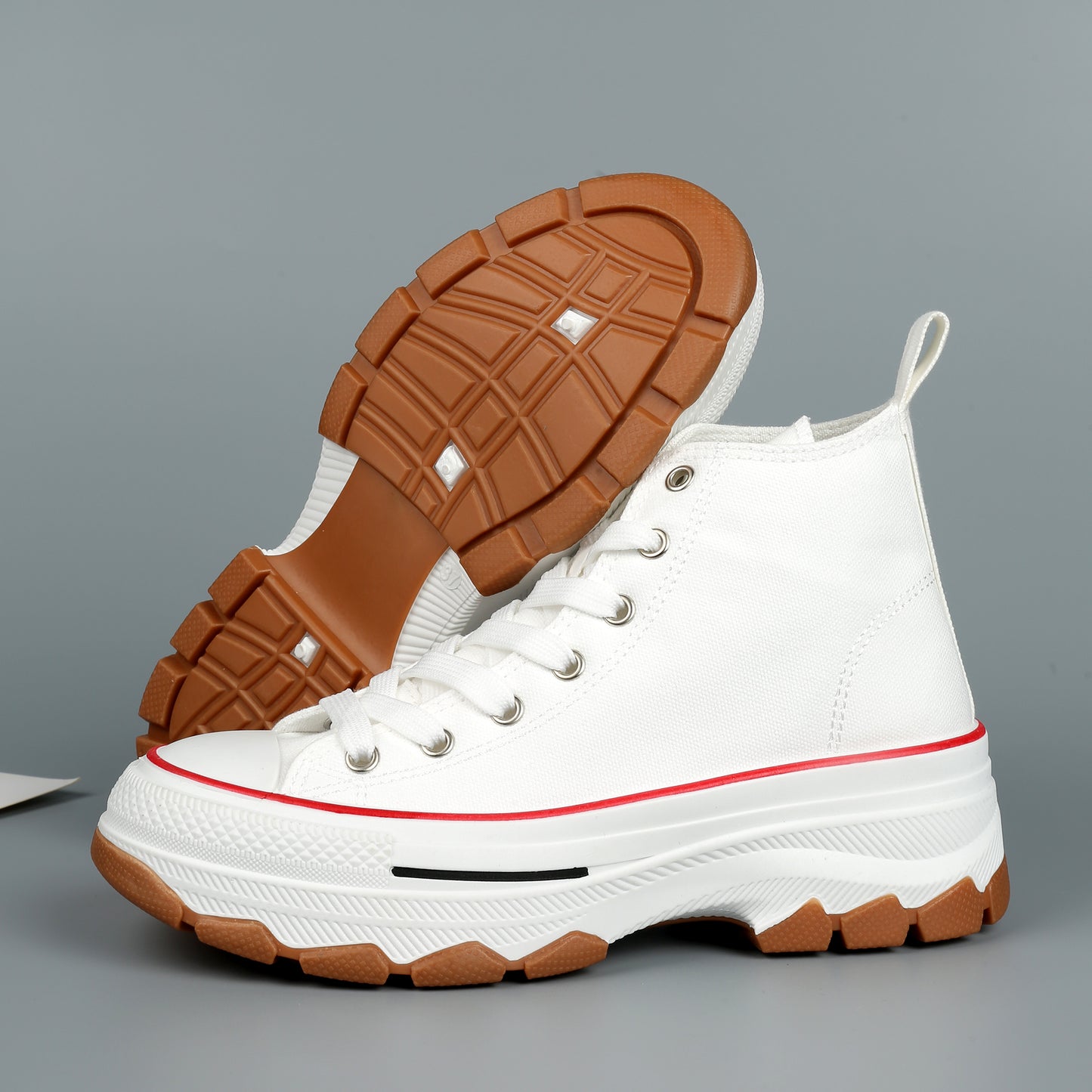 Nexsus Plus Women White/Red Chunky Sole High Top Canvas Trainers Size UK 3-8
