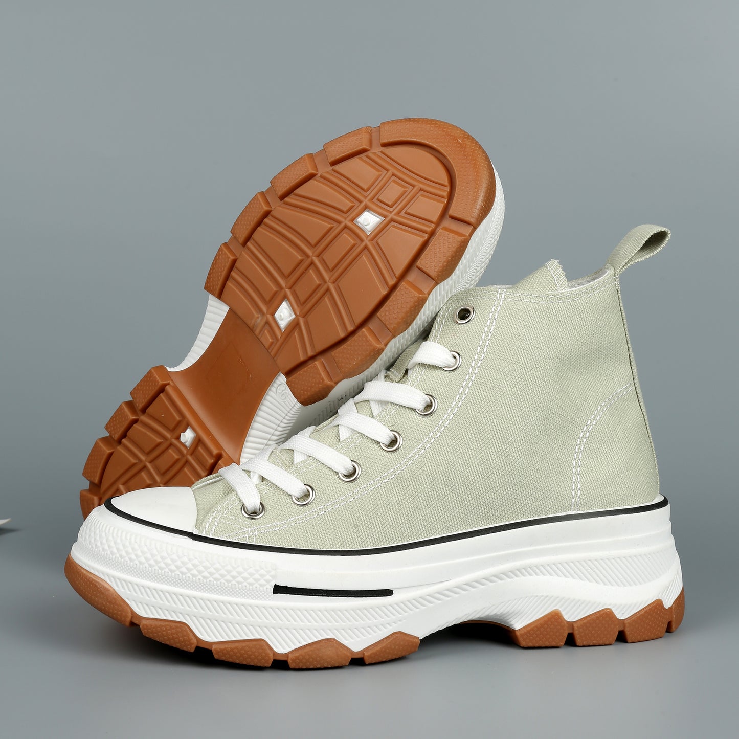 Nexsus Plus Women L.Green Chunky Sole High Top Canvas Trainers Size UK 3-8