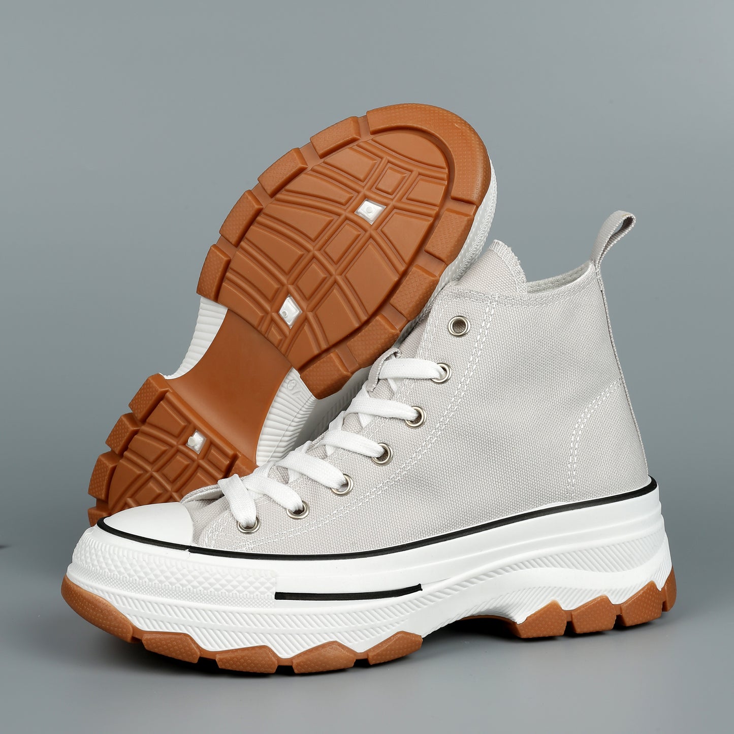 Nexsus Plus Women Grey Chunky Sole High Top Canvas Trainers Size UK 3-8