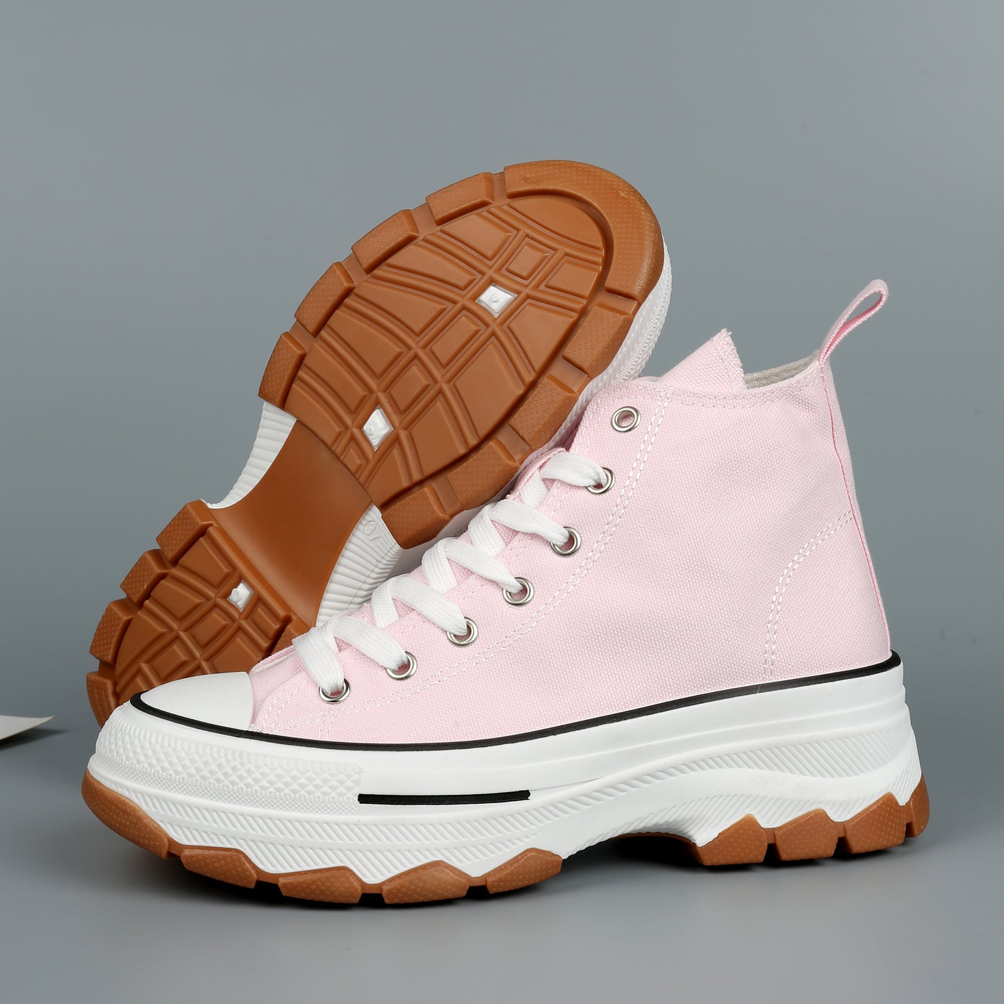 Nexsus Plus Women Pink Chunky Sole High Top Canvas Trainers Size UK 3-8
