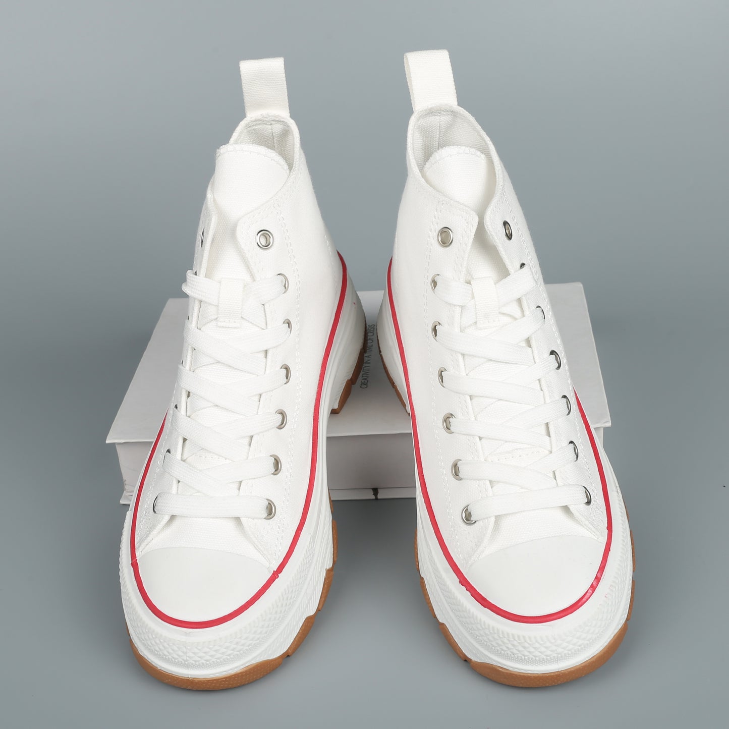 Nexsus Plus Women White/Red Chunky Sole High Top Canvas Trainers Size UK 3-8