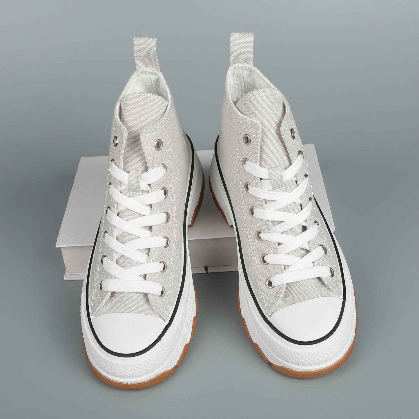 Nexsus Plus Women Grey Chunky Sole High Top Canvas Trainers Size UK 3-8