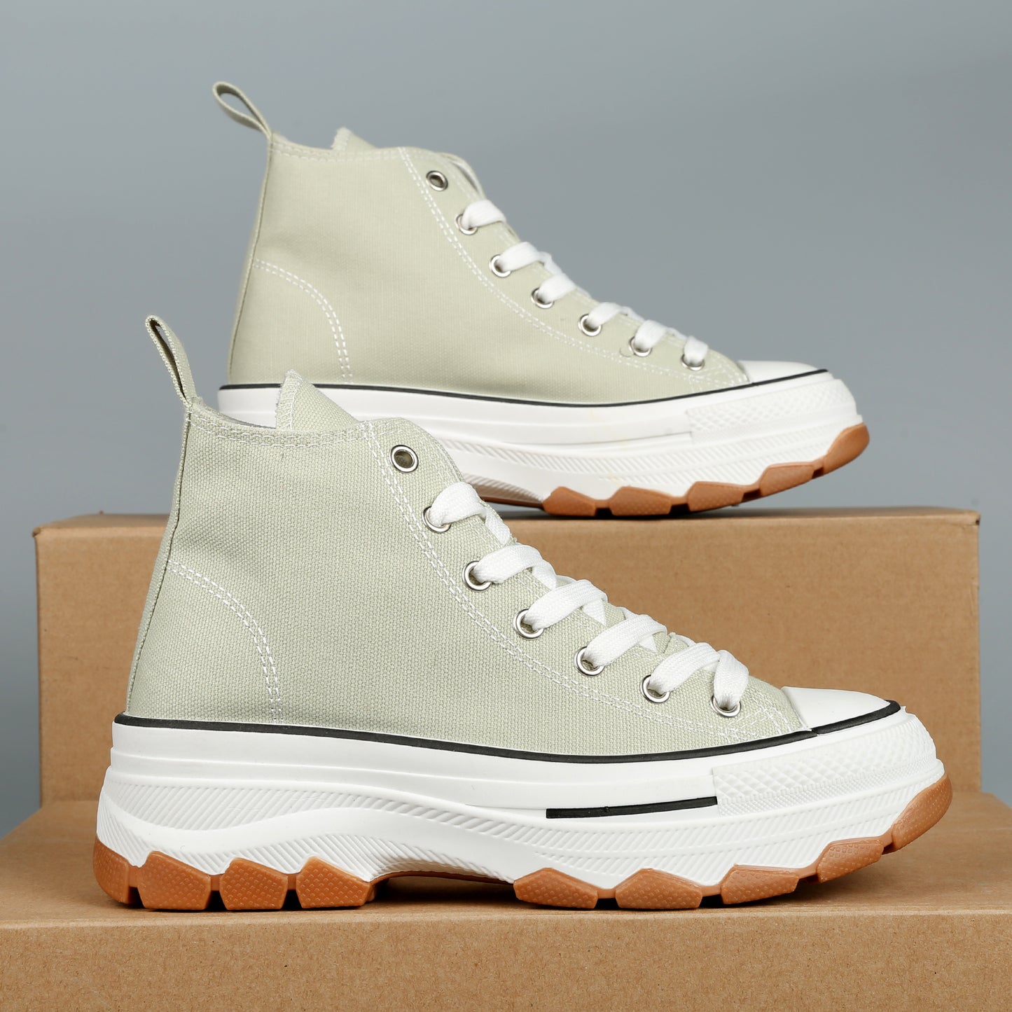 Nexsus Plus Women L.Green Chunky Sole High Top Canvas Trainers Size UK 3-8