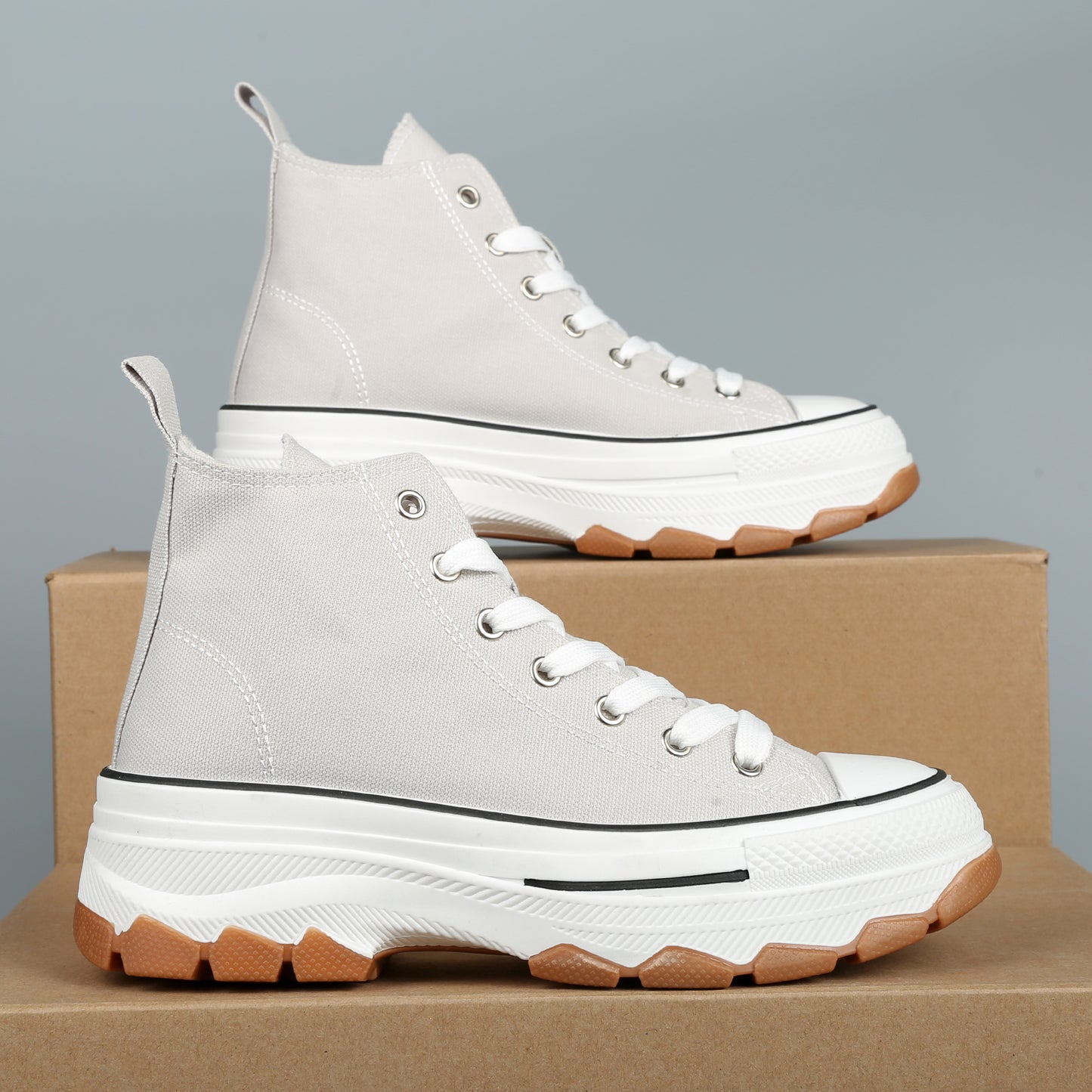 Nexsus Plus Women Grey Chunky Sole High Top Canvas Trainers Size UK 3-8