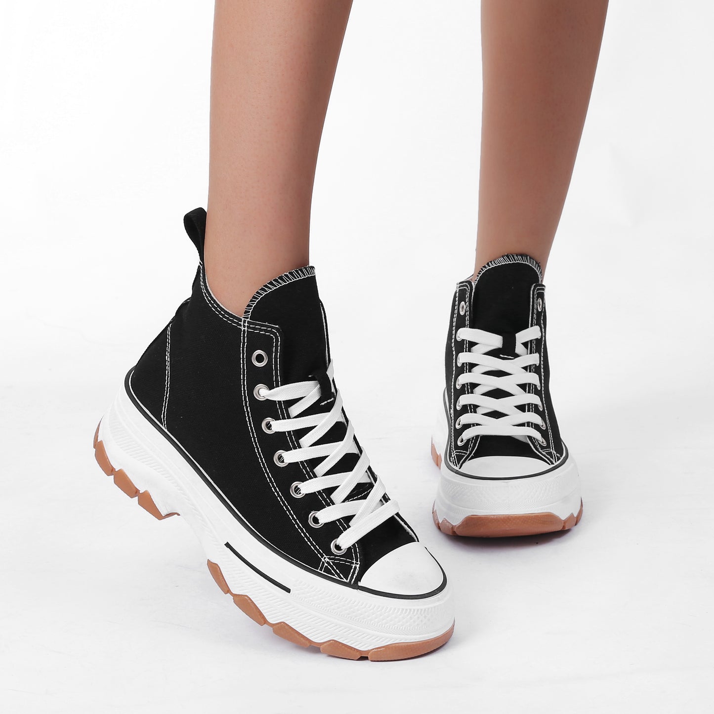Nexsus Plus Women Black Chunky Sole High Top Canvas Trainers Size UK 3-8