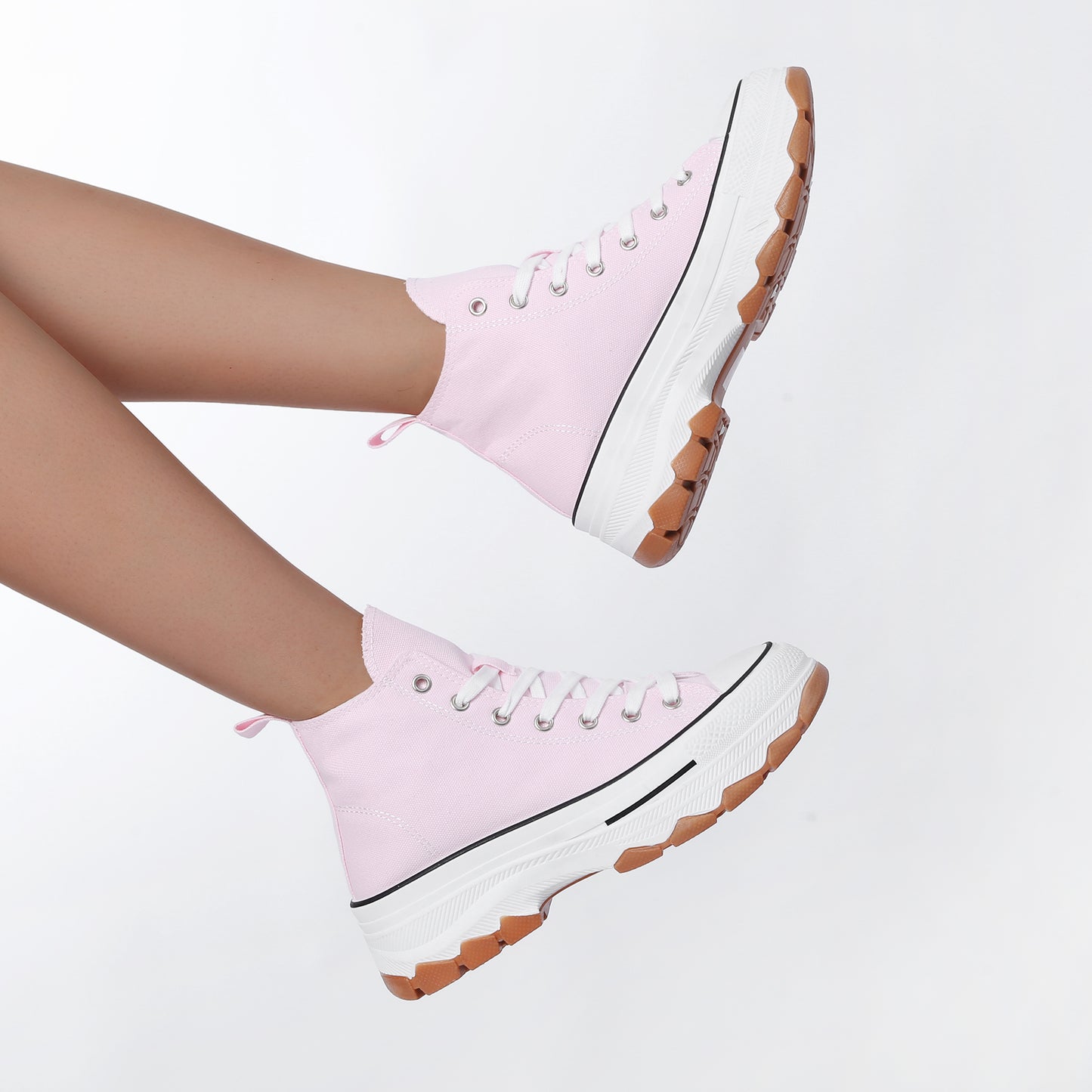 Nexsus Plus Women Pink Chunky Sole High Top Canvas Trainers Size UK 3-8