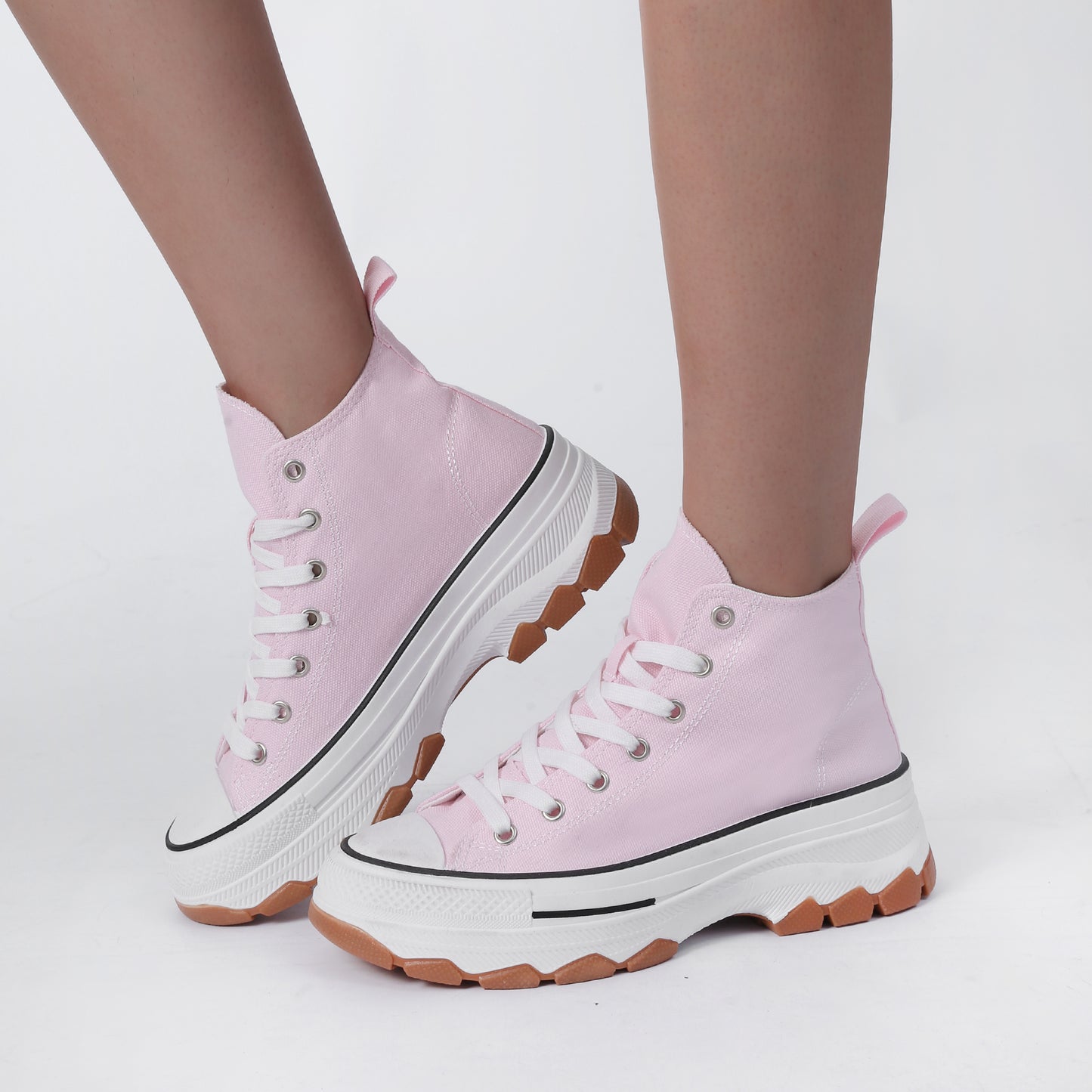 Nexsus Plus Women Pink Chunky Sole High Top Canvas Trainers Size UK 3-8