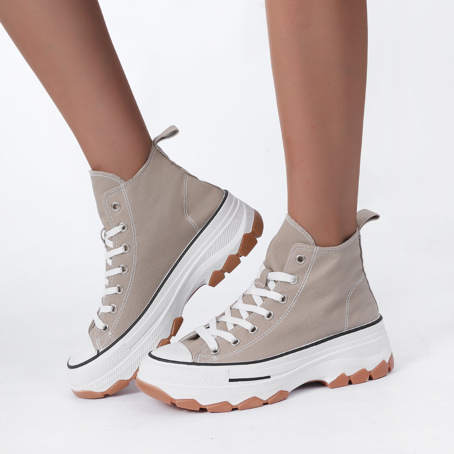 Nexsus Plus Women Mocha Chunky Sole High Top Canvas Trainers Size UK 3-8